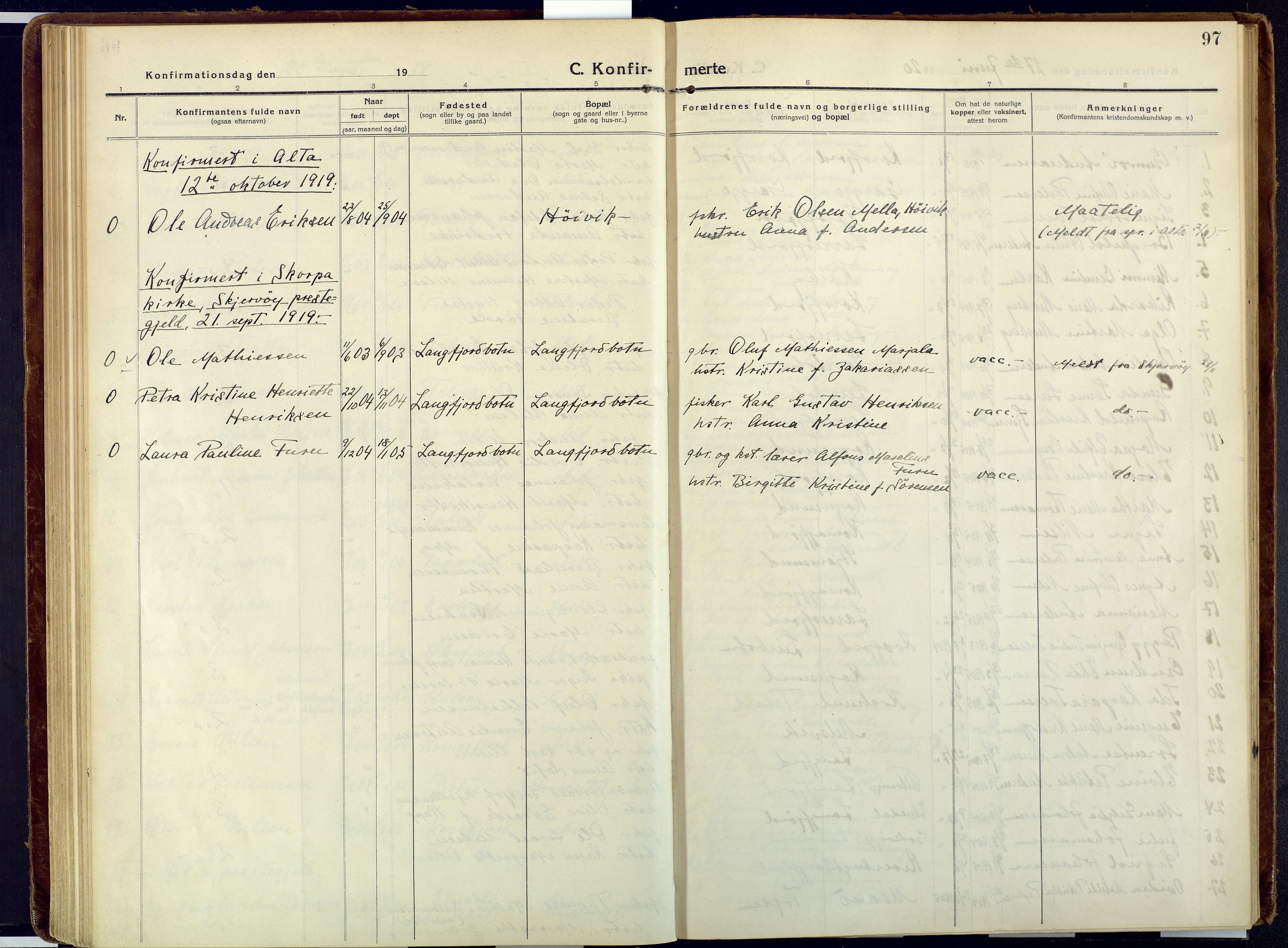 Talvik sokneprestkontor, SATØ/S-1337/H/Ha/L0018kirke: Parish register (official) no. 18, 1915-1924, p. 97
