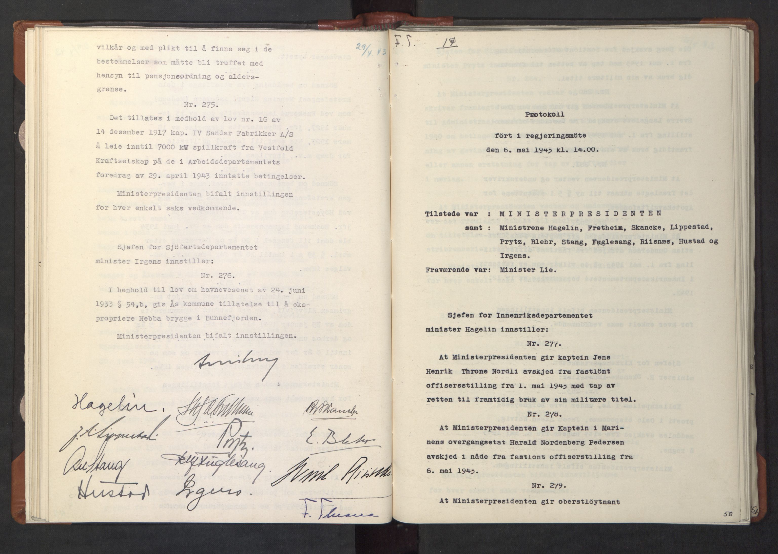 NS-administrasjonen 1940-1945 (Statsrådsekretariatet, de kommisariske statsråder mm), AV/RA-S-4279/D/Da/L0003: Vedtak (Beslutninger) nr. 1-746 og tillegg nr. 1-47 (RA. j.nr. 1394/1944, tilgangsnr. 8/1944, 1943, p. 52