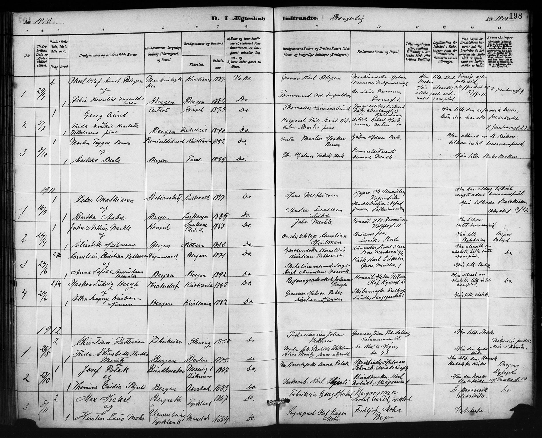 Johanneskirken Sokneprestembete, SAB/A-76001/H/Hab: Parish register (copy) no. C 1, 1885-1912, p. 198