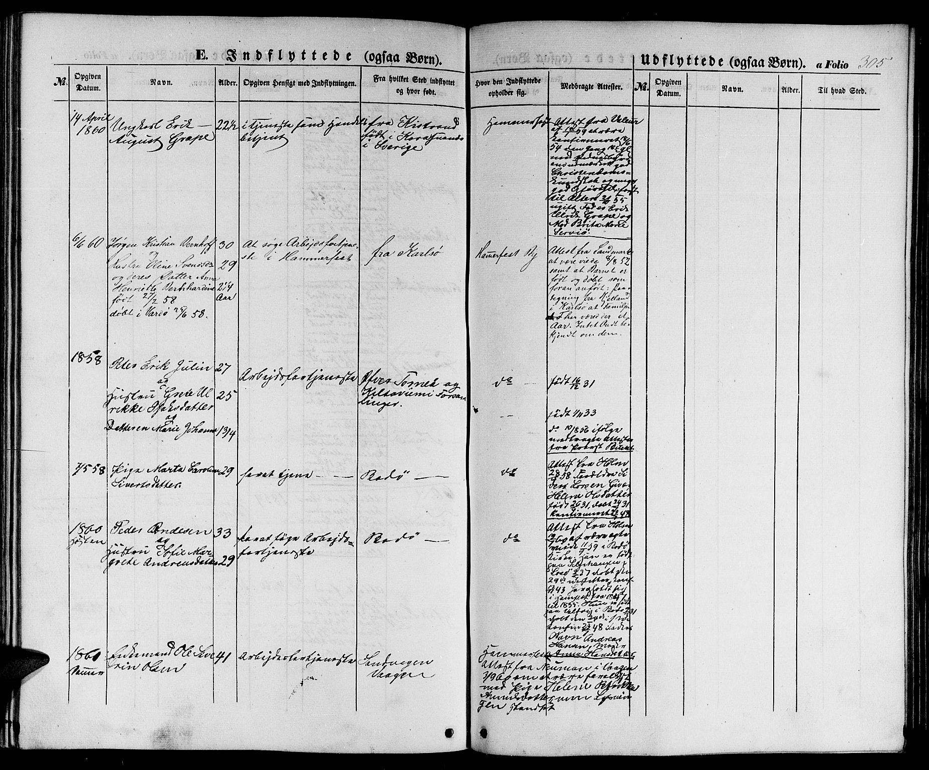 Hammerfest sokneprestkontor, AV/SATØ-S-1347/H/Hb/L0002.klokk: Parish register (copy) no. 2, 1851-1861, p. 305