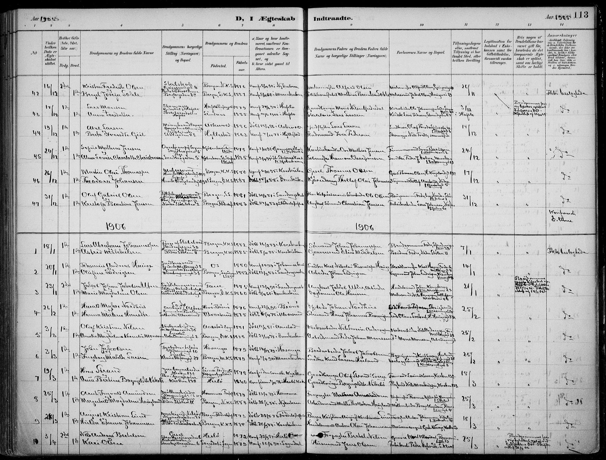 Mariakirken Sokneprestembete, SAB/A-76901/H/Hab/L0008: Parish register (copy) no. A 8, 1889-1908, p. 113