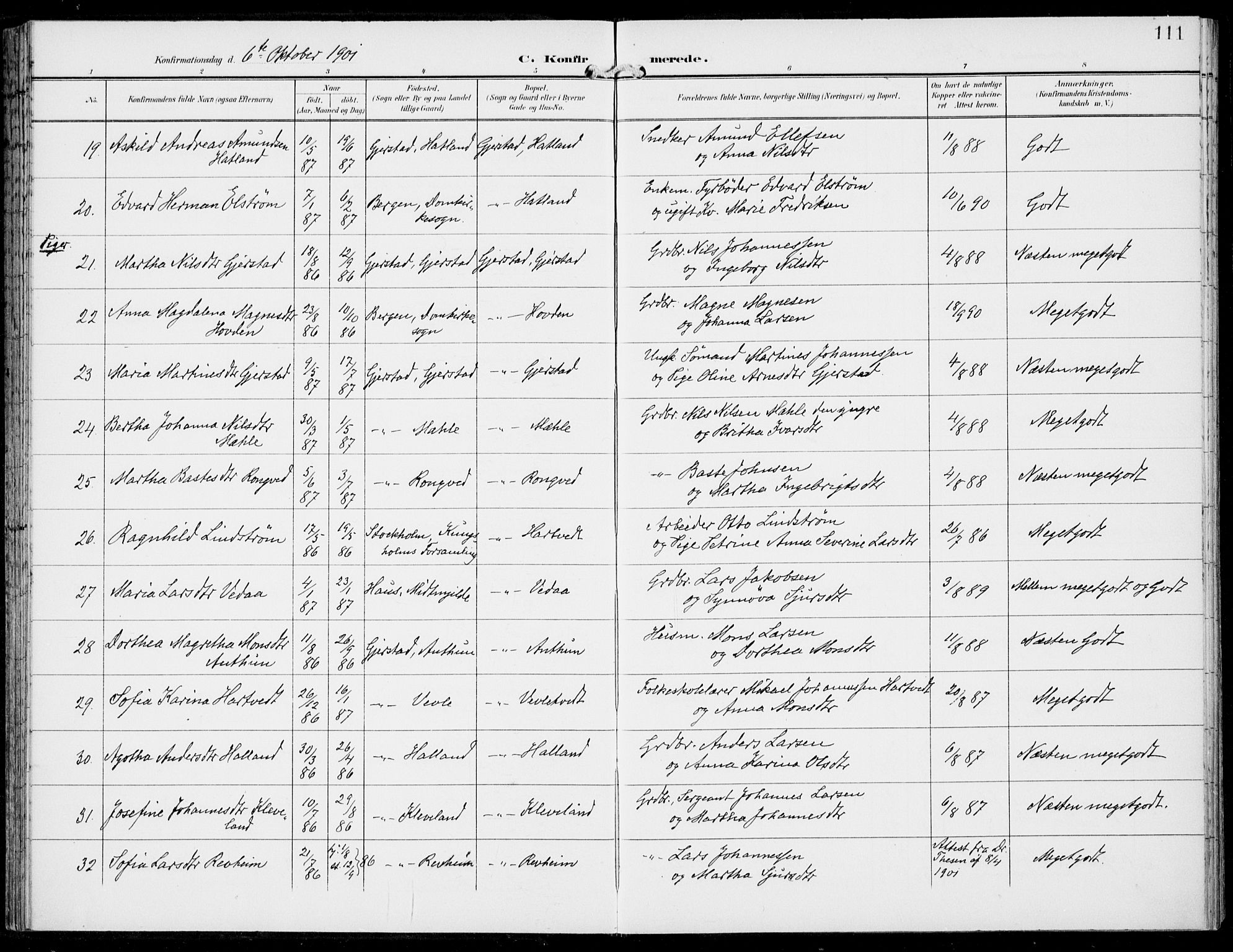 Haus sokneprestembete, AV/SAB-A-75601/H/Haa: Parish register (official) no. C  2, 1900-1915, p. 111