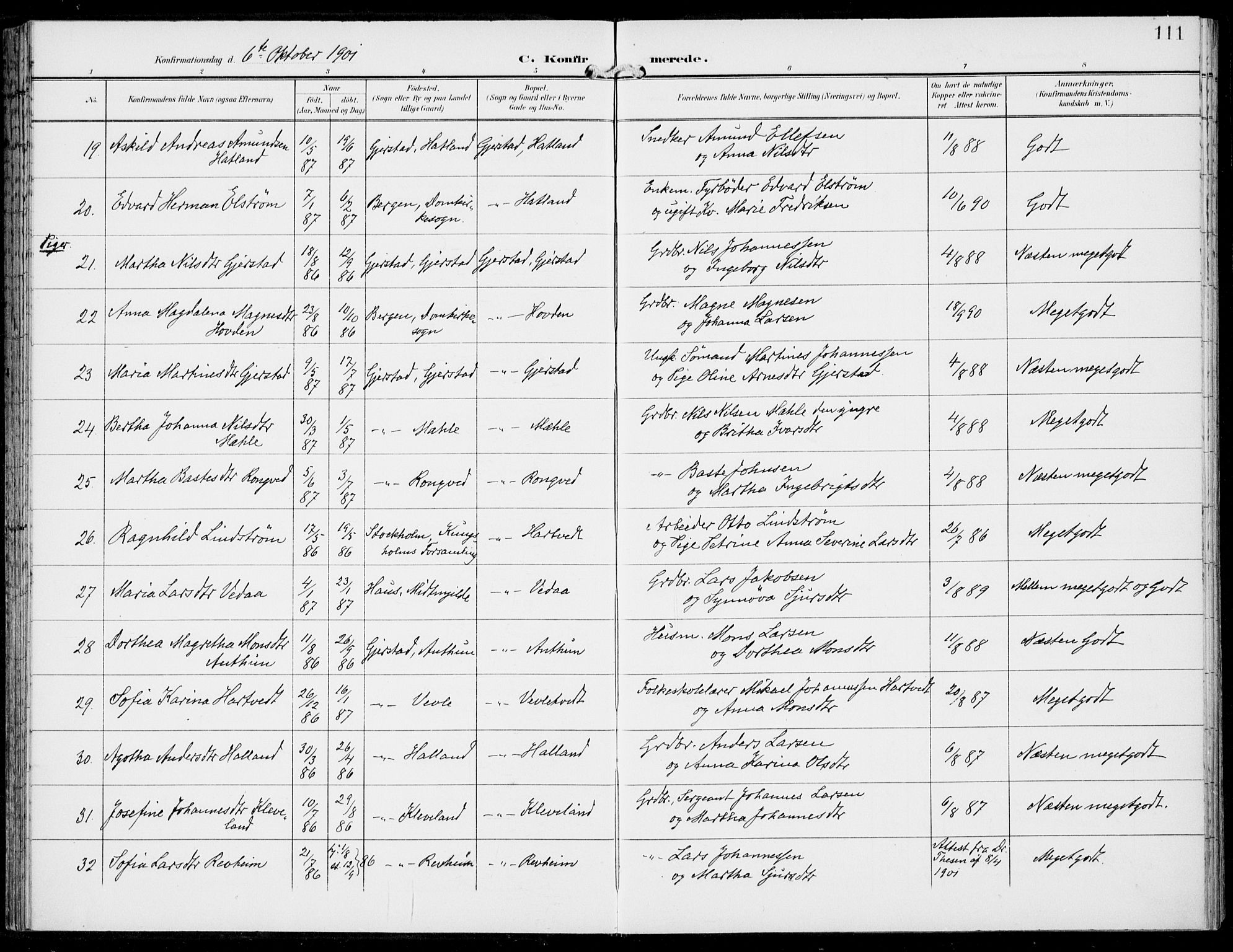 Haus sokneprestembete, AV/SAB-A-75601/H/Haa: Parish register (official) no. C  2, 1900-1915, p. 111