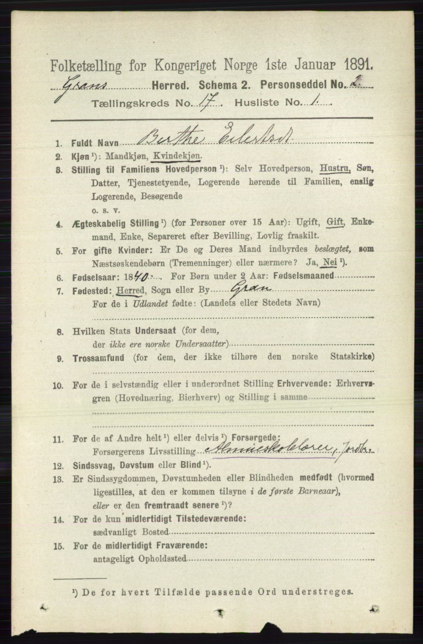 RA, 1891 census for 0534 Gran, 1891, p. 8737