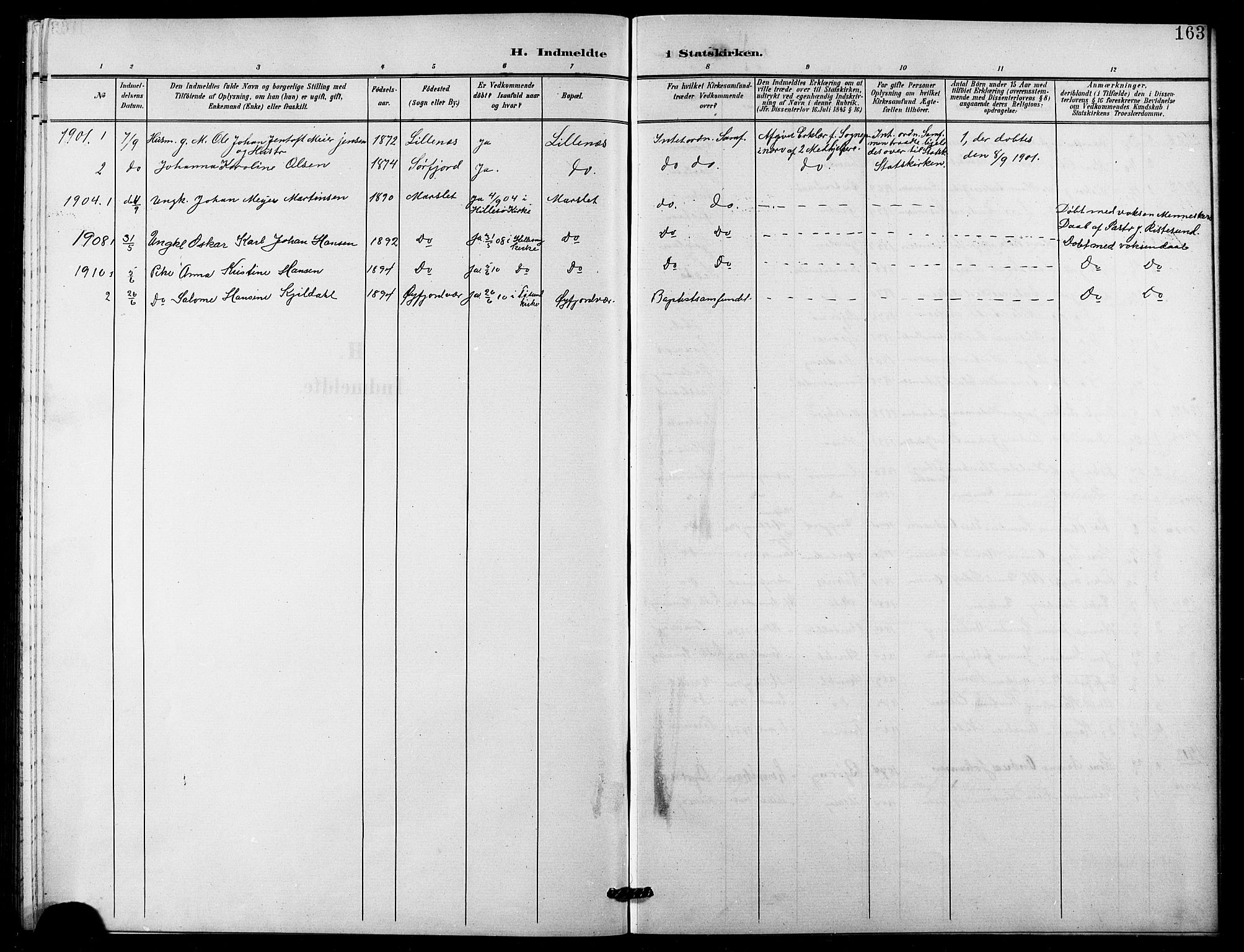 Lenvik sokneprestembete, SATØ/S-1310/H/Ha/Hab/L0022klokker: Parish register (copy) no. 22, 1901-1918, p. 163