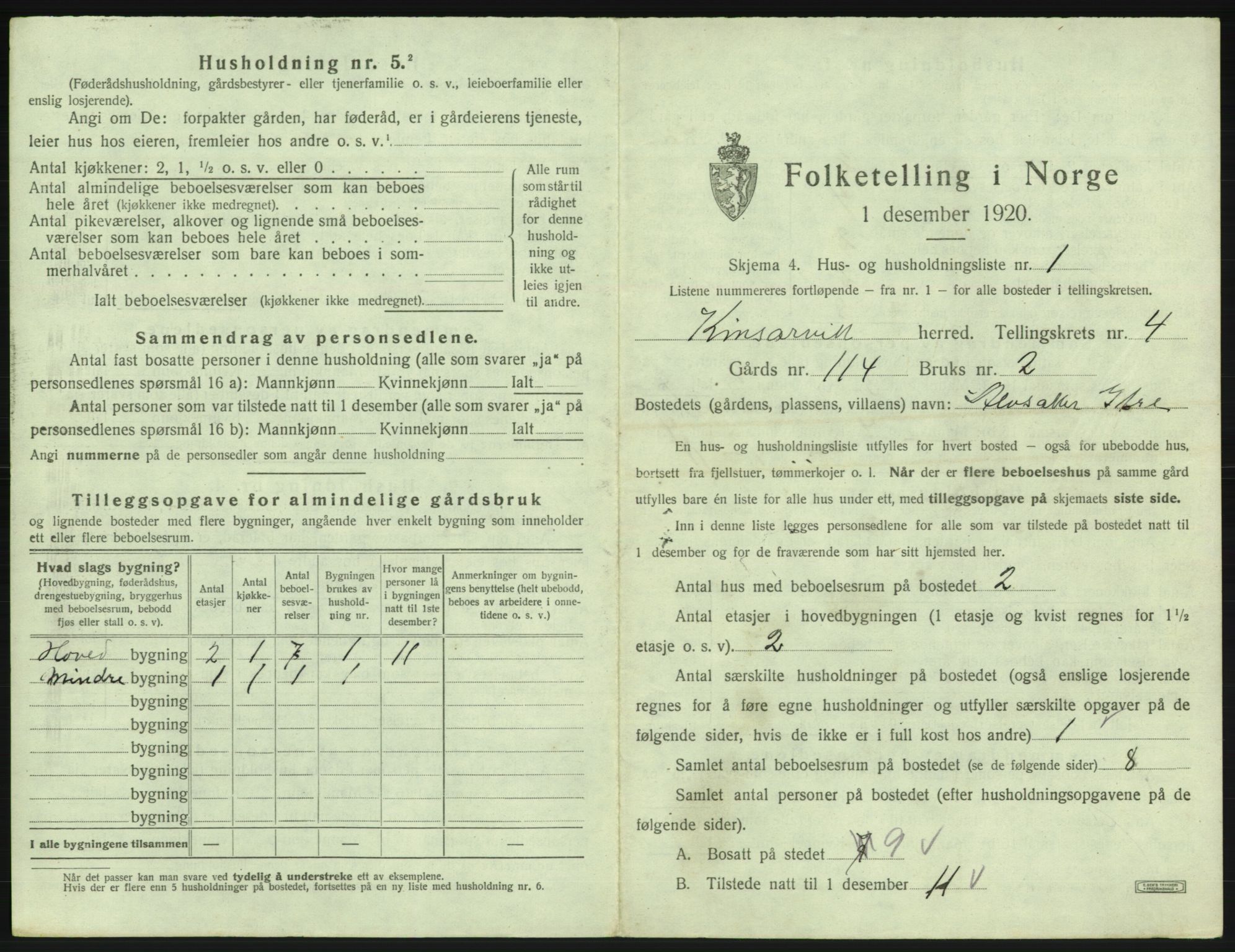 SAB, 1920 census for Kinsarvik, 1920, p. 312