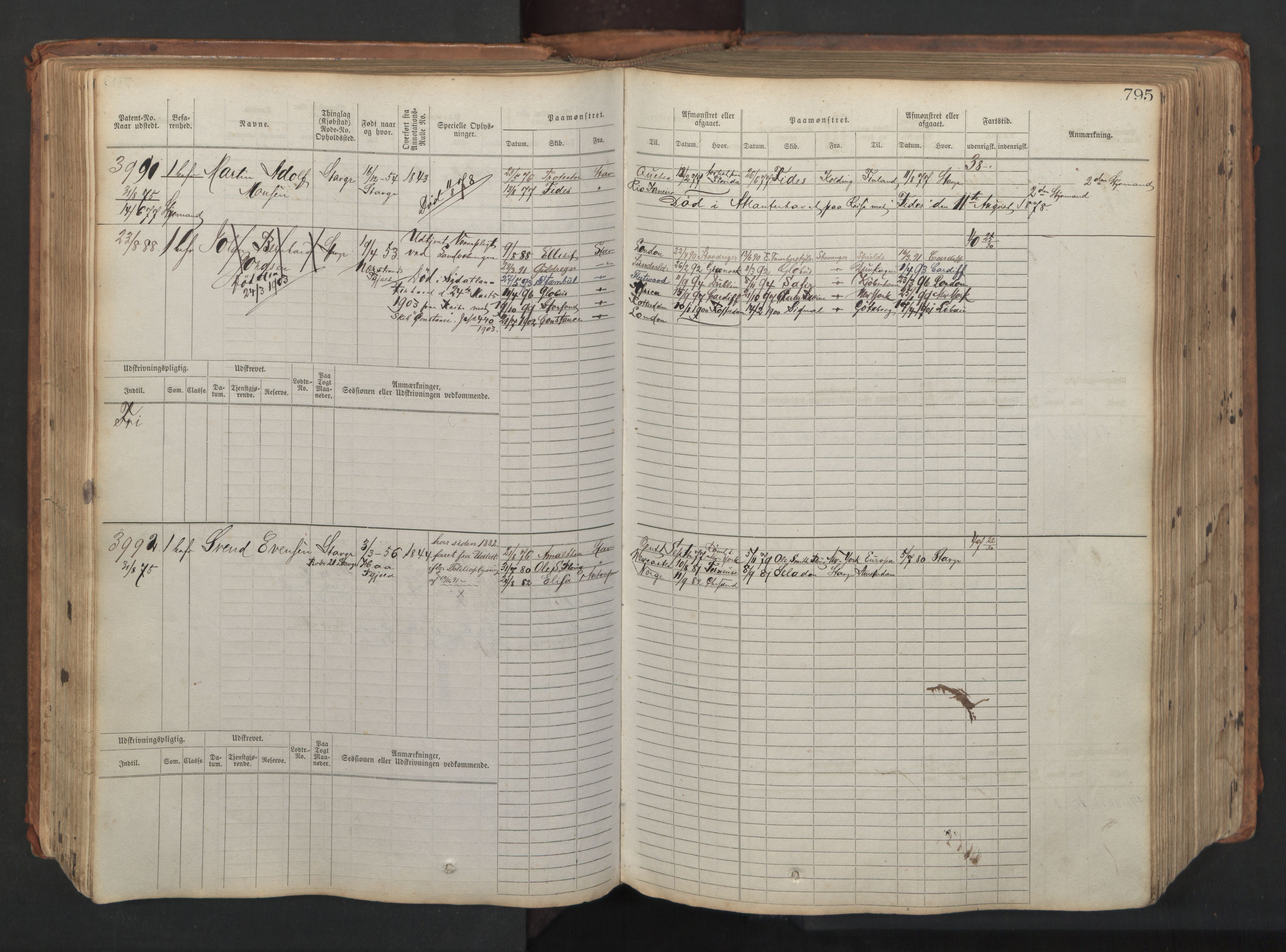 Stavanger sjømannskontor, AV/SAST-A-102006/F/Fb/Fbb/L0008: Sjøfartshovedrulle, patentnr. 3605-4804, 1873, p. 231