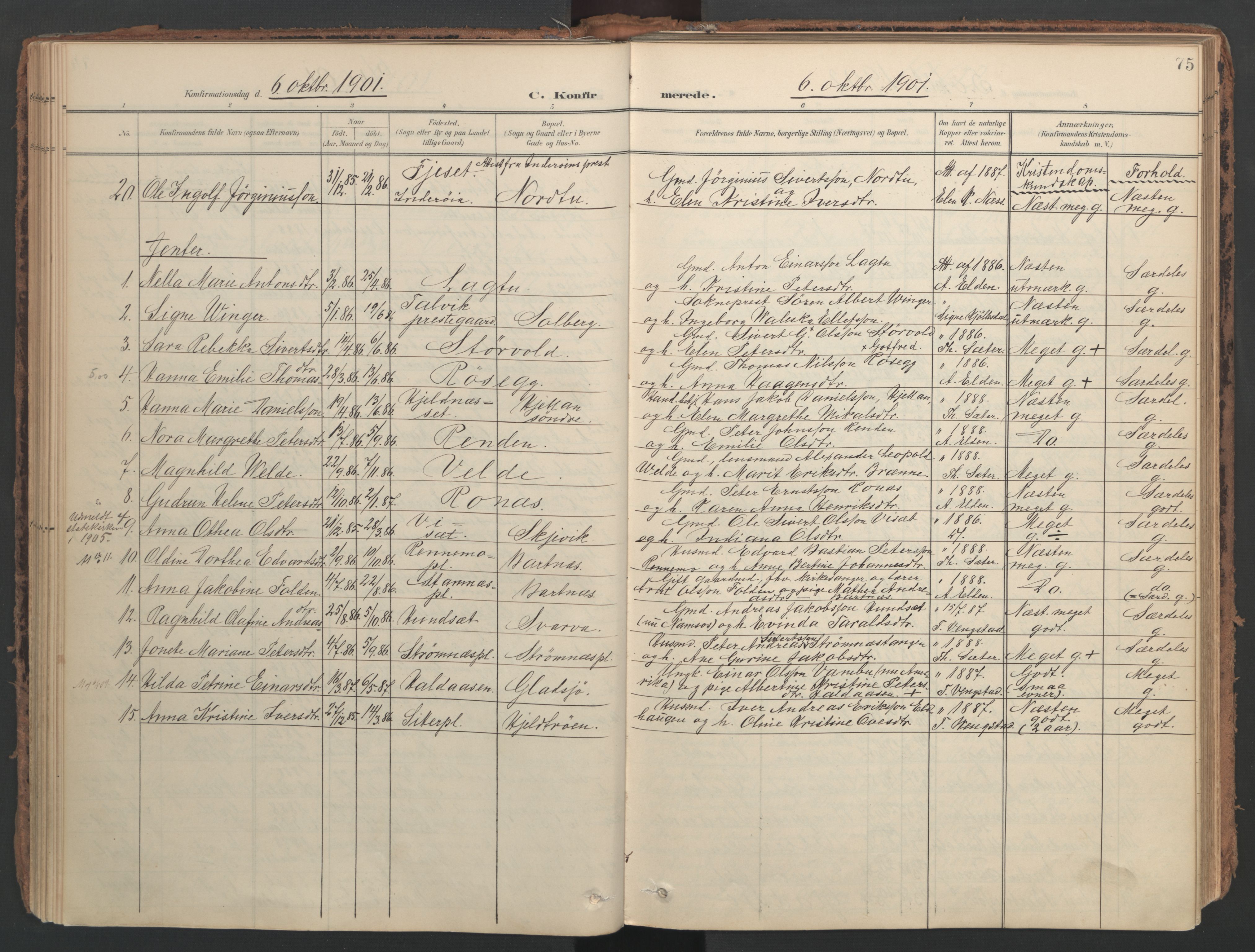 Ministerialprotokoller, klokkerbøker og fødselsregistre - Nord-Trøndelag, SAT/A-1458/741/L0397: Parish register (official) no. 741A11, 1901-1911, p. 75