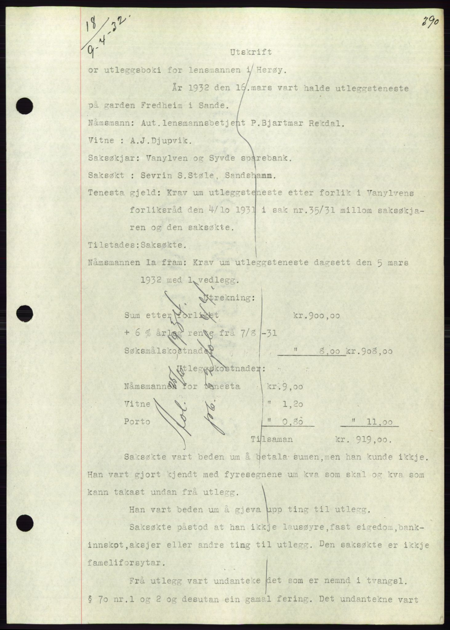 Søre Sunnmøre sorenskriveri, AV/SAT-A-4122/1/2/2C/L0053: Mortgage book no. 47, 1931-1932, Deed date: 09.04.1932