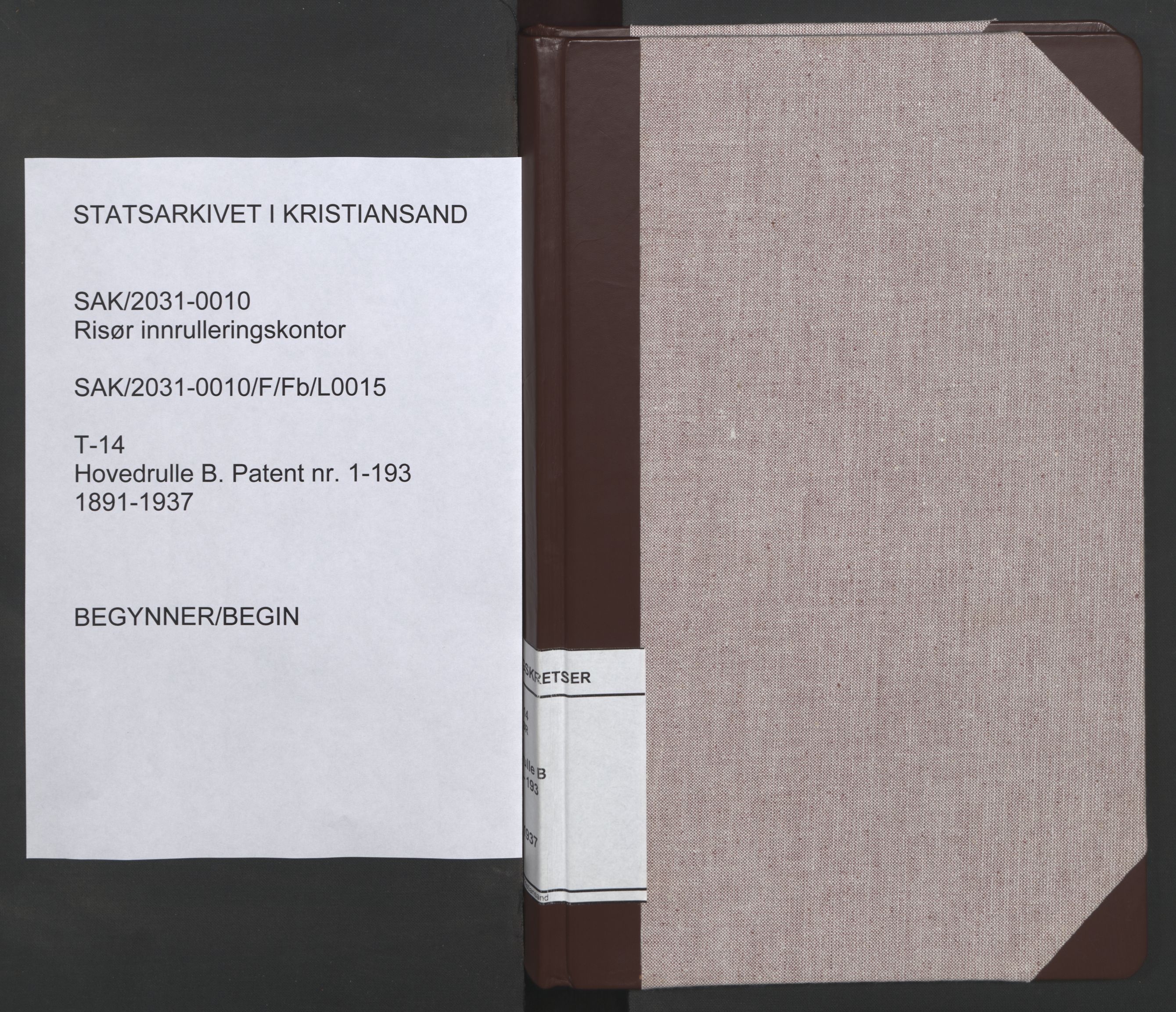 Risør mønstringskrets, AV/SAK-2031-0010/F/Fb/L0015: Hovedrulle B nr 1-193, T-14, 1891-1937, p. 1