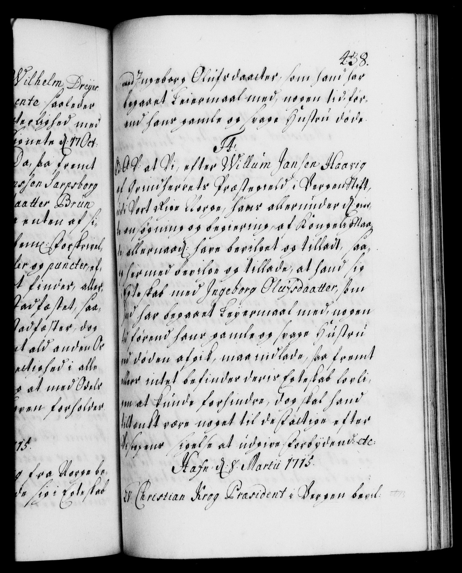 Danske Kanselli 1572-1799, AV/RA-EA-3023/F/Fc/Fca/Fcaa/L0021: Norske registre, 1712-1715, p. 438a