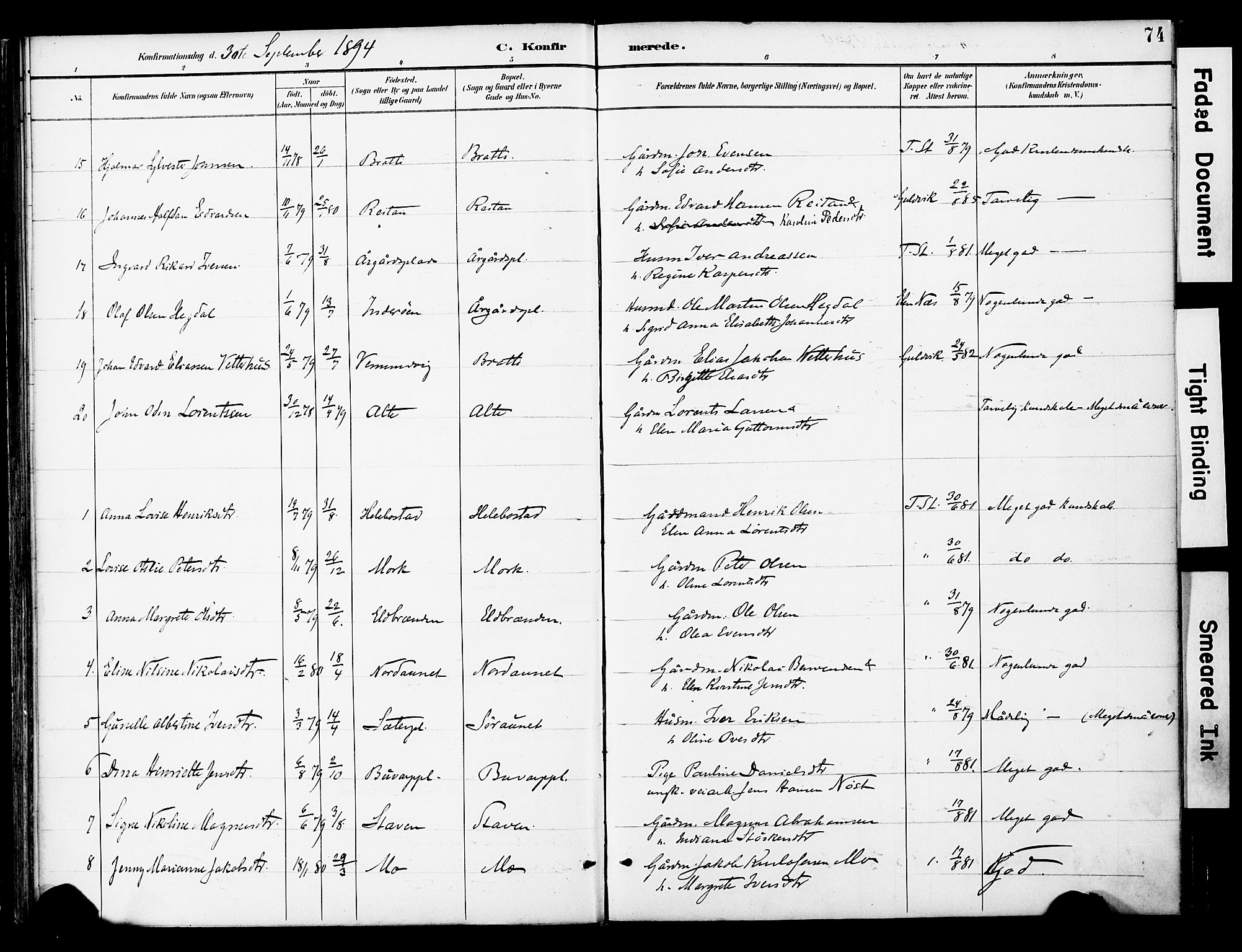 Ministerialprotokoller, klokkerbøker og fødselsregistre - Nord-Trøndelag, AV/SAT-A-1458/742/L0409: Parish register (official) no. 742A02, 1891-1905, p. 74