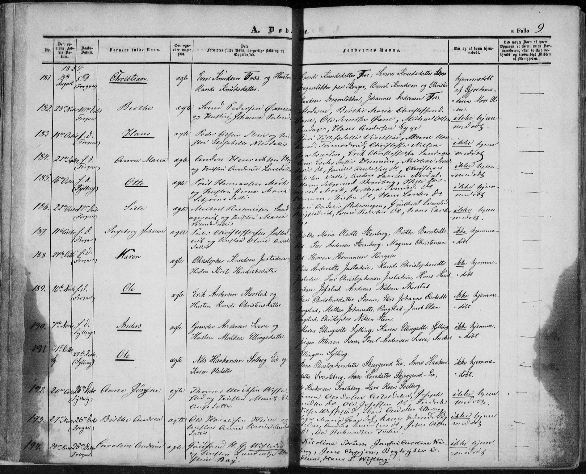 Lier kirkebøker, AV/SAKO-A-230/F/Fa/L0012: Parish register (official) no. I 12, 1854-1864, p. 9