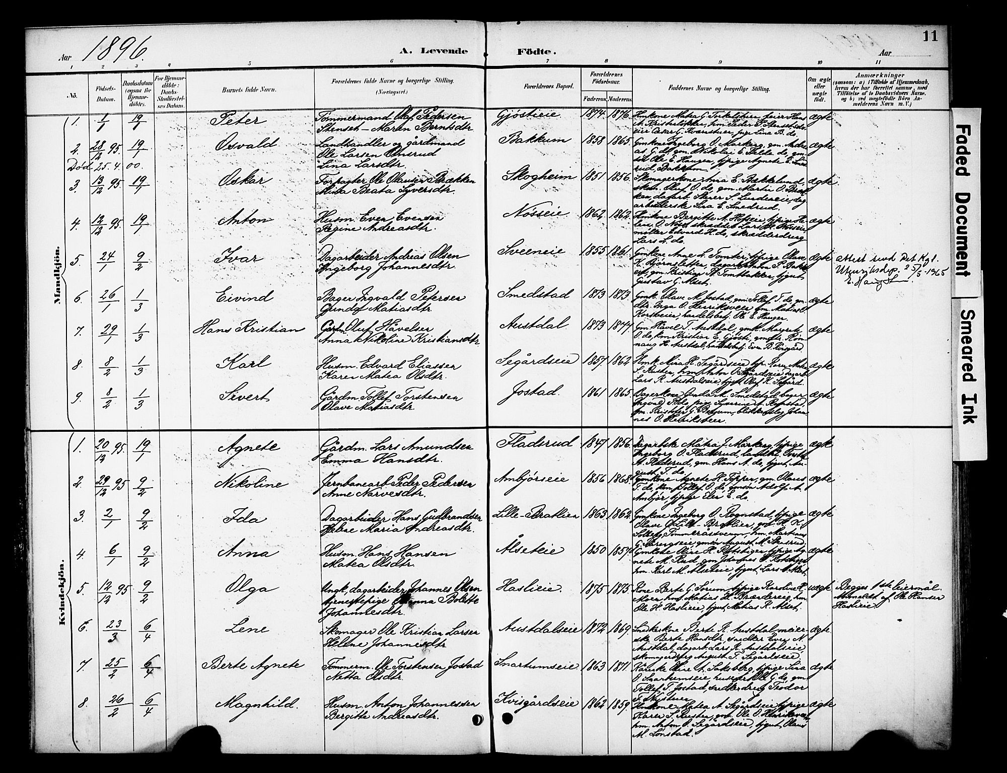 Biri prestekontor, SAH/PREST-096/H/Ha/Haa/L0008: Parish register (official) no. 8, 1894-1901, p. 11