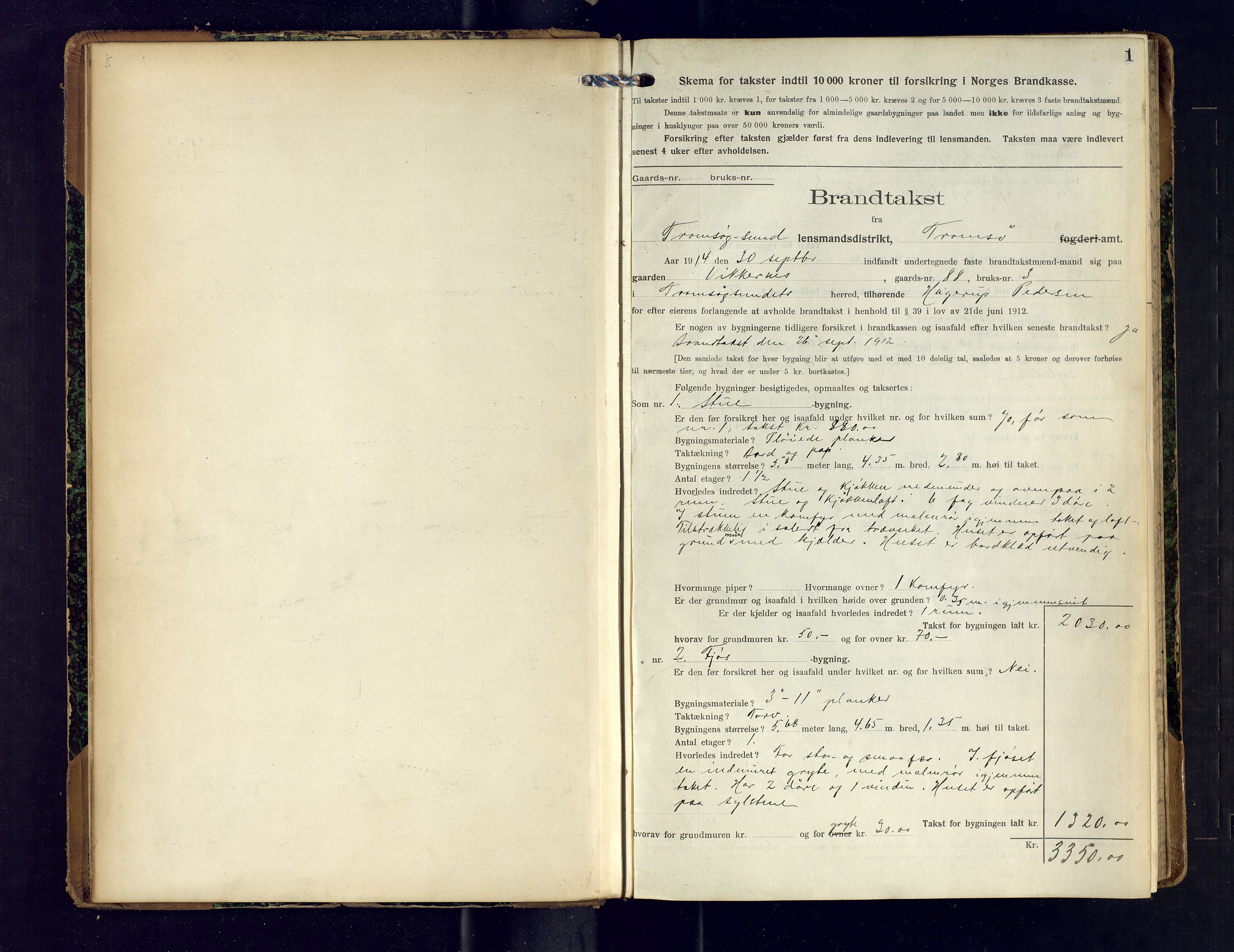 Tromsøysund lensmannskontor, AV/SATØ-SATØ-12/F/Fs/Fsb/L0741: Branntakstprotokoll (S).  Med register, 1914-1916, p. 1