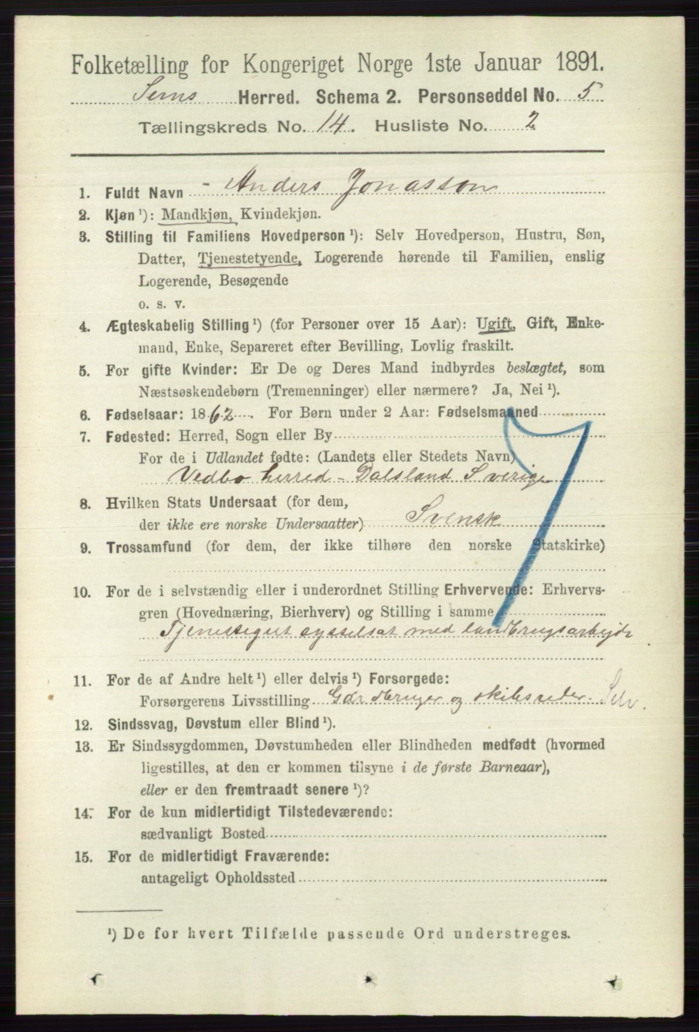 RA, 1891 census for 0721 Sem, 1891, p. 7030