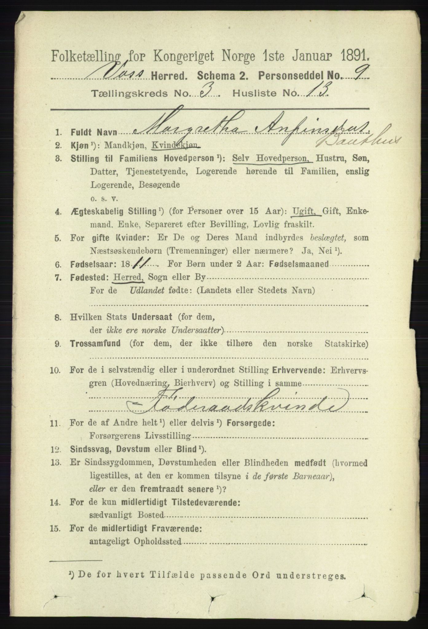 RA, 1891 census for 1235 Voss, 1891, p. 1276