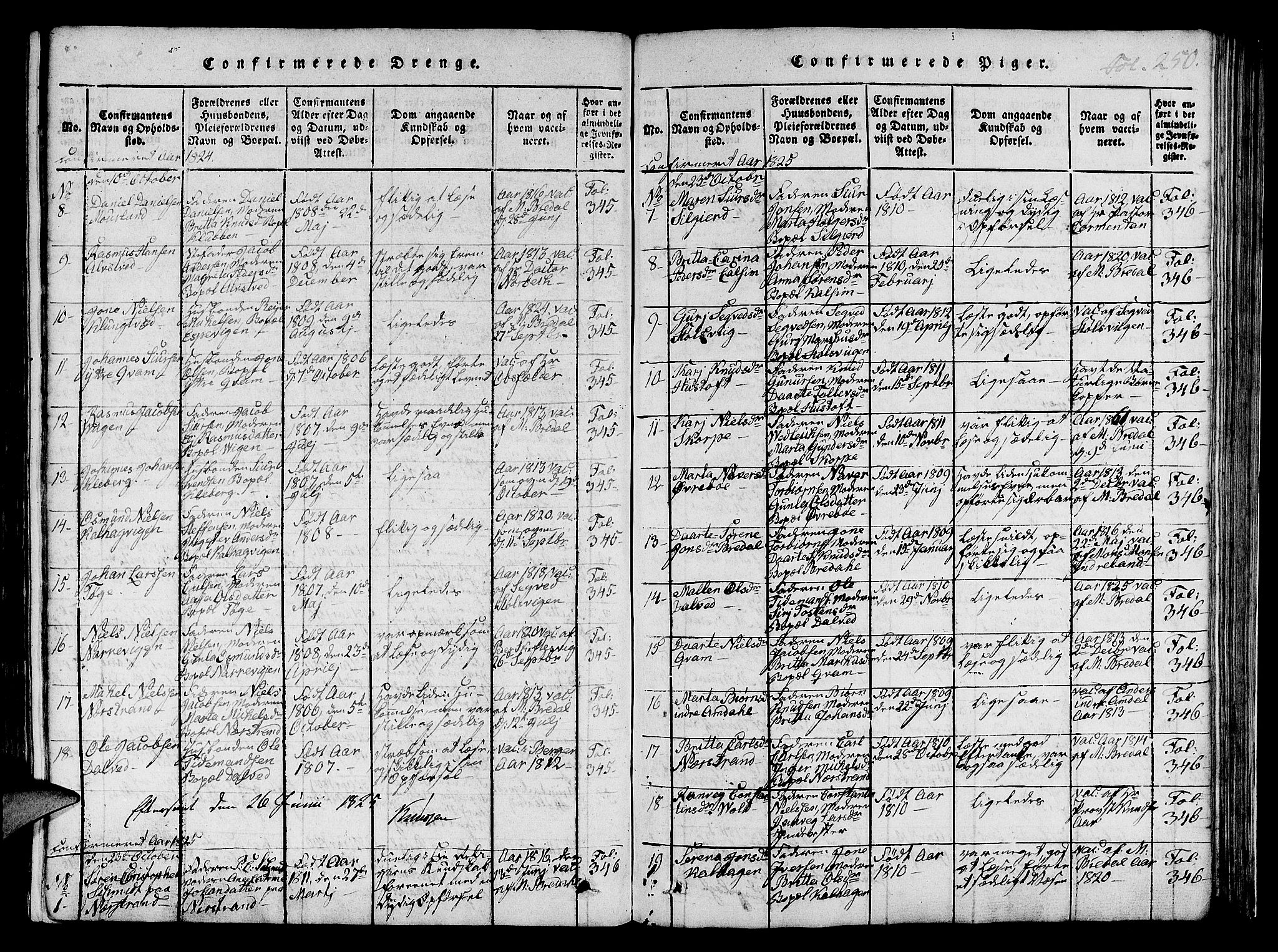 Nedstrand sokneprestkontor, AV/SAST-A-101841/01/IV: Parish register (official) no. A 6, 1816-1838, p. 250