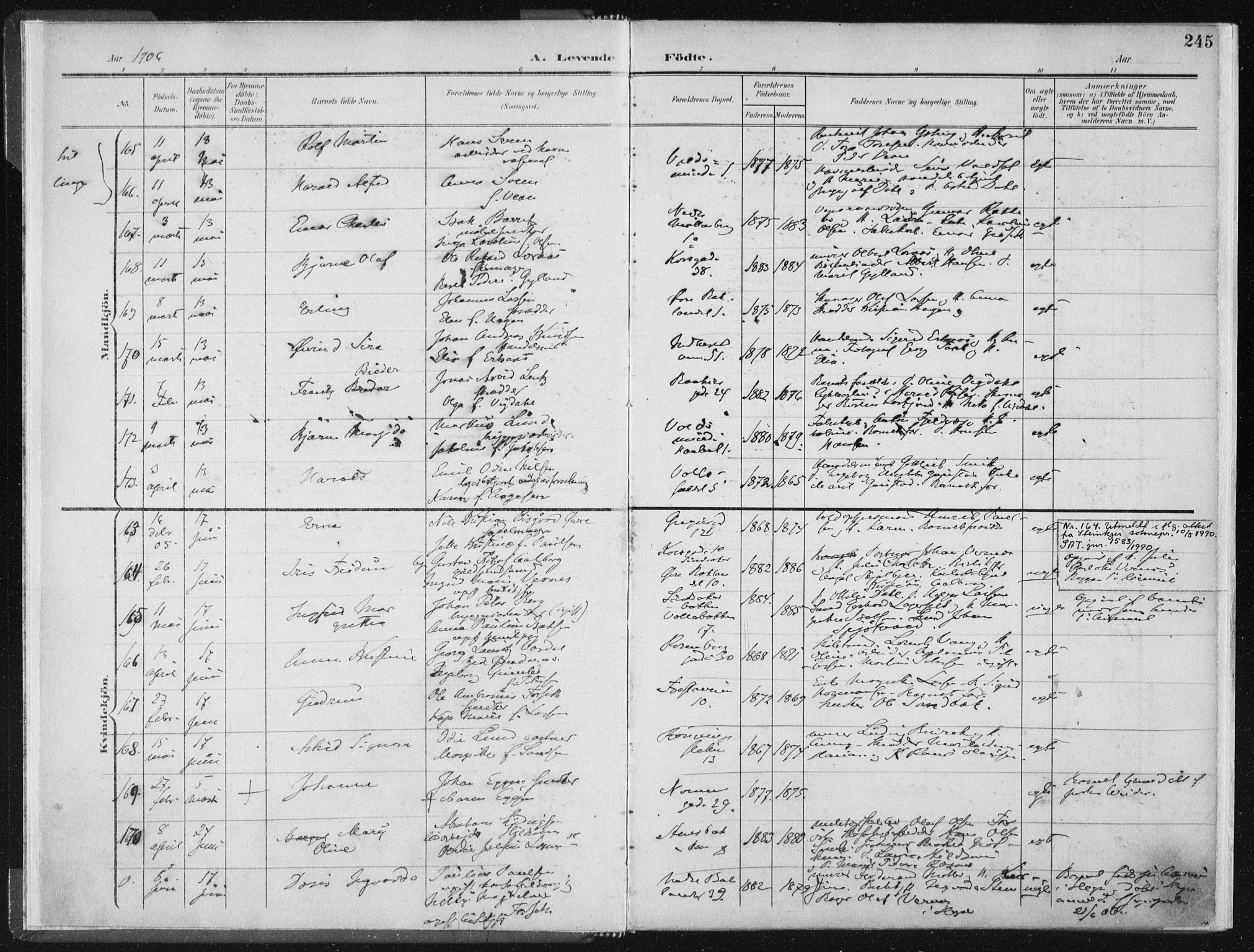 Ministerialprotokoller, klokkerbøker og fødselsregistre - Sør-Trøndelag, SAT/A-1456/604/L0200: Parish register (official) no. 604A20II, 1901-1908, p. 245