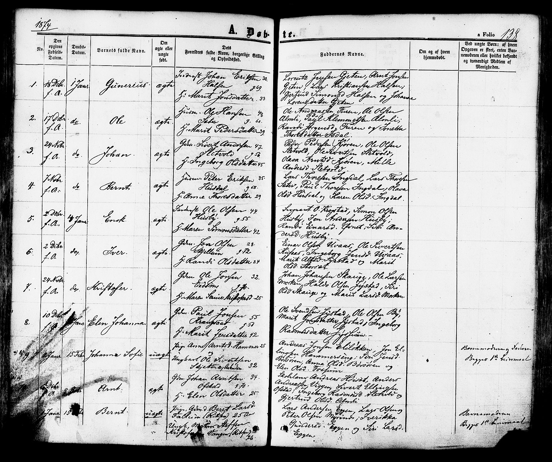 Ministerialprotokoller, klokkerbøker og fødselsregistre - Sør-Trøndelag, SAT/A-1456/665/L0772: Parish register (official) no. 665A07, 1856-1878, p. 138