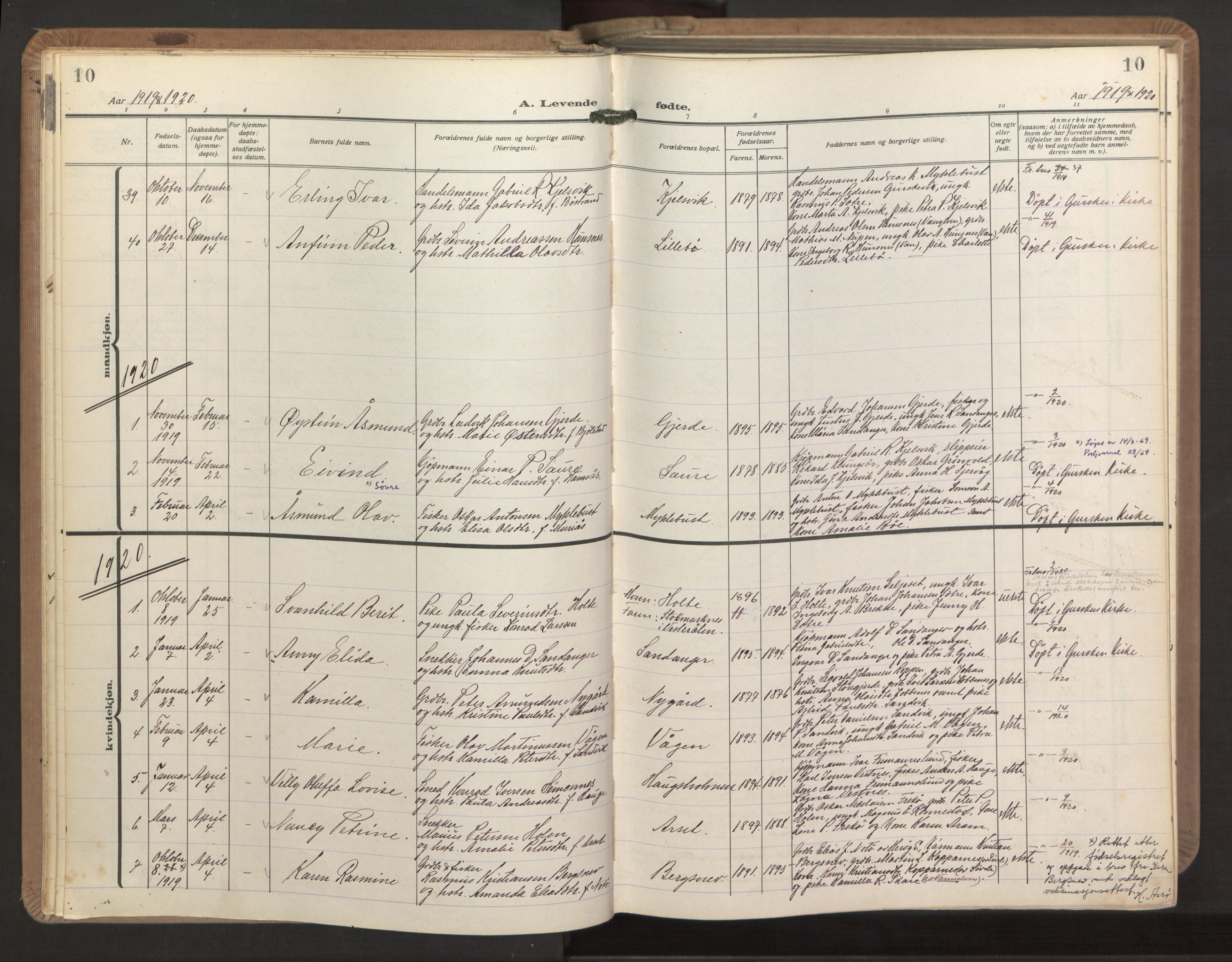 Ministerialprotokoller, klokkerbøker og fødselsregistre - Møre og Romsdal, AV/SAT-A-1454/503/L0044: Parish register (official) no. 503A12, 1918-1931, p. 10