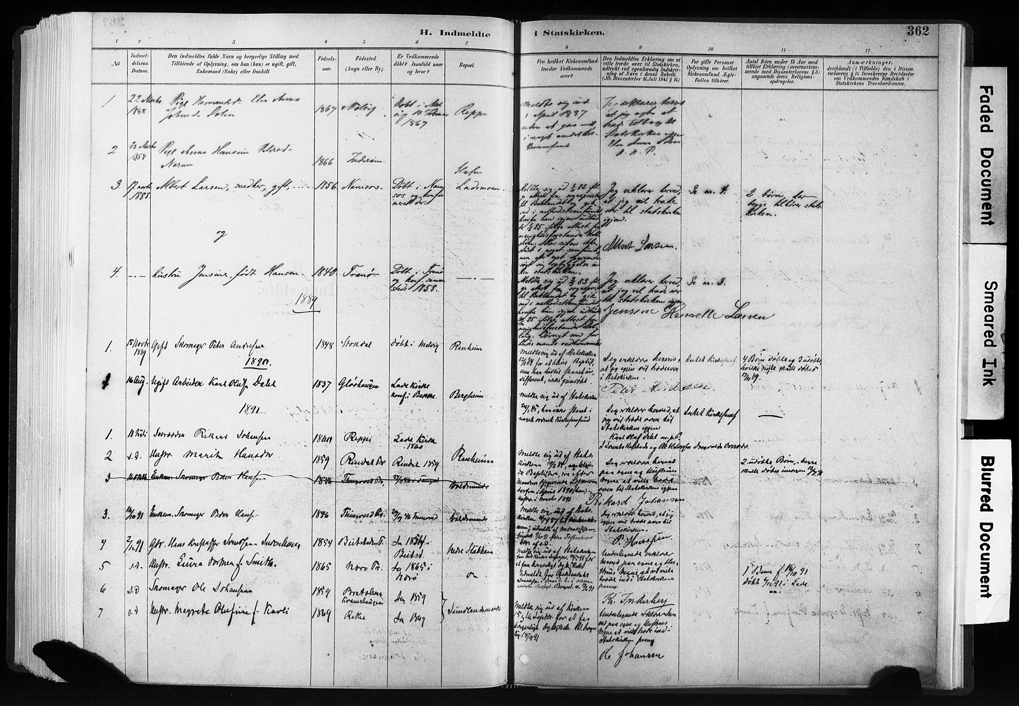 Ministerialprotokoller, klokkerbøker og fødselsregistre - Sør-Trøndelag, AV/SAT-A-1456/606/L0300: Parish register (official) no. 606A15, 1886-1893, p. 362