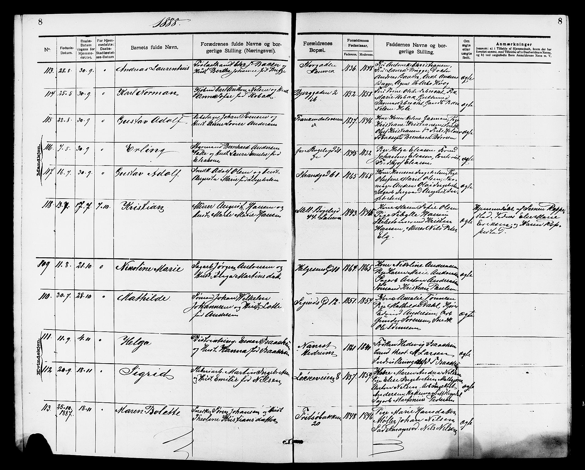 Larvik kirkebøker, AV/SAKO-A-352/G/Ga/L0005: Parish register (copy) no. I 5, 1888-1909, p. 8