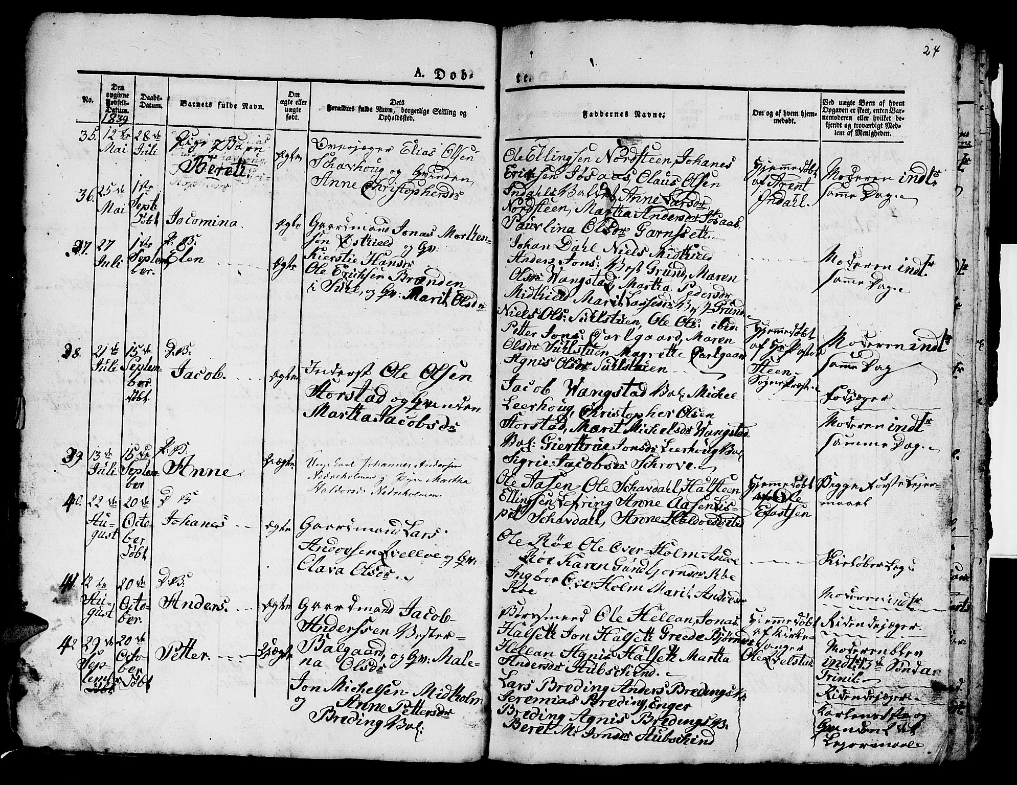 Ministerialprotokoller, klokkerbøker og fødselsregistre - Nord-Trøndelag, SAT/A-1458/724/L0266: Parish register (copy) no. 724C02, 1836-1843, p. 24