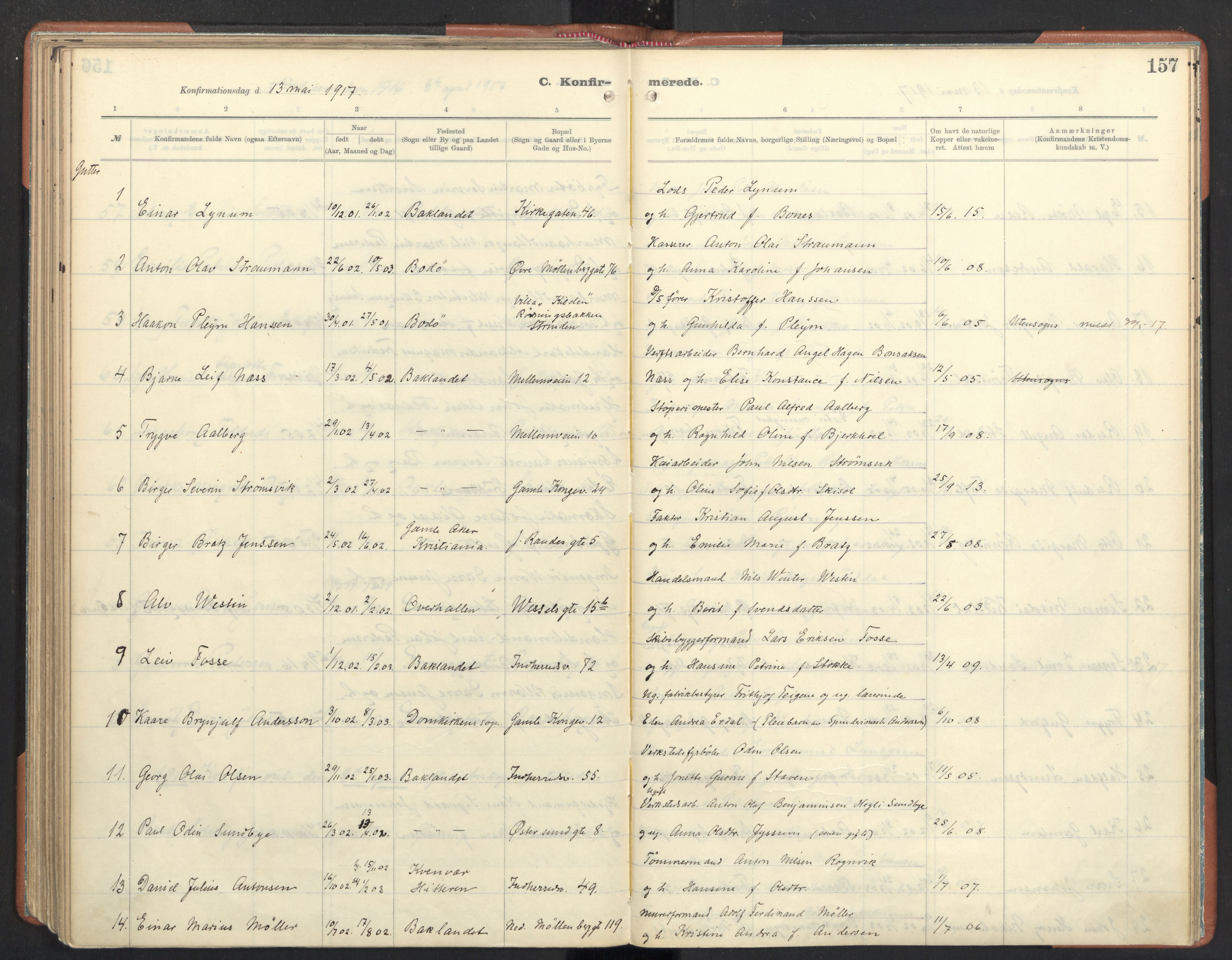 Ministerialprotokoller, klokkerbøker og fødselsregistre - Sør-Trøndelag, SAT/A-1456/605/L0246: Parish register (official) no. 605A08, 1916-1920, p. 157