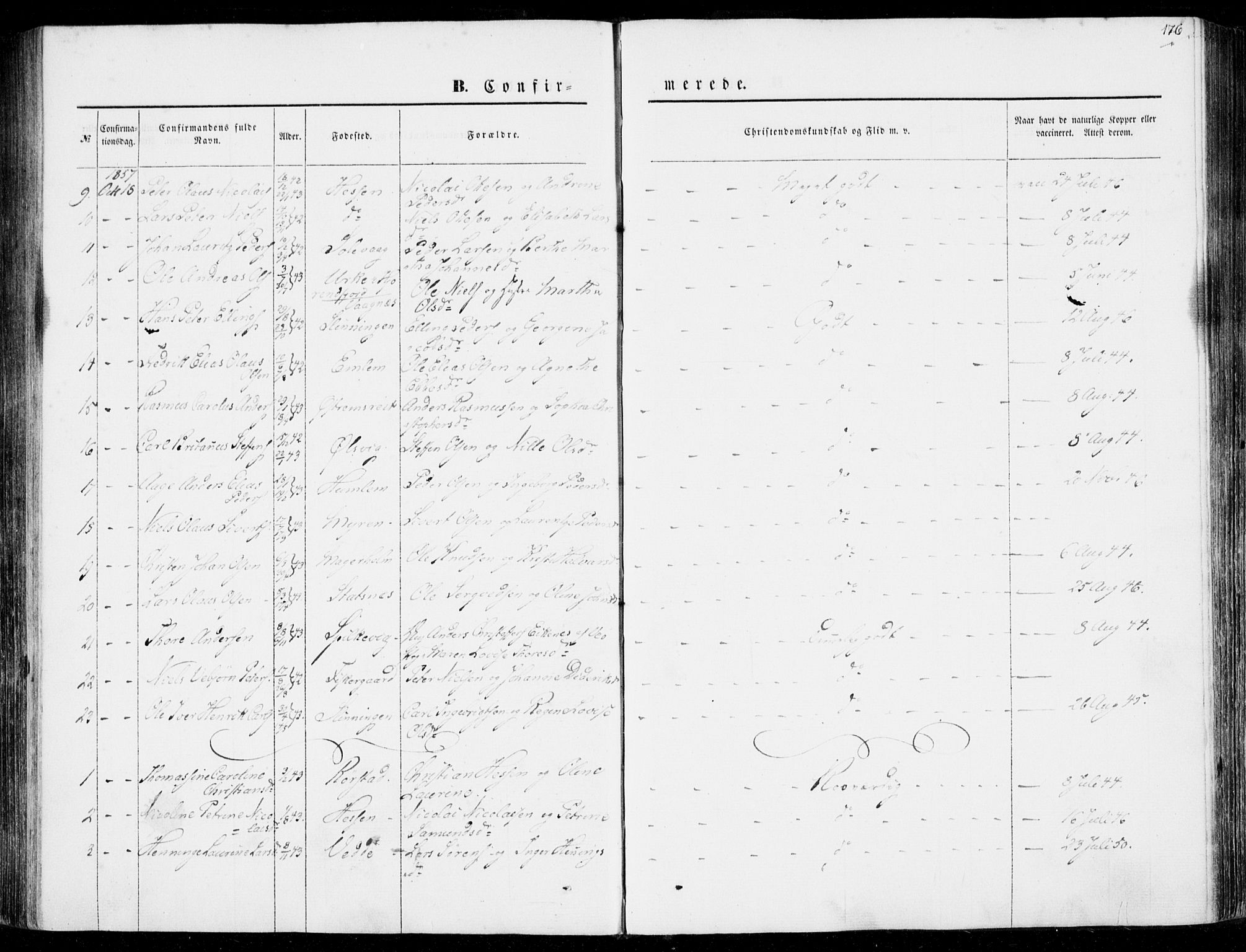 Ministerialprotokoller, klokkerbøker og fødselsregistre - Møre og Romsdal, AV/SAT-A-1454/528/L0397: Parish register (official) no. 528A08, 1848-1858, p. 176