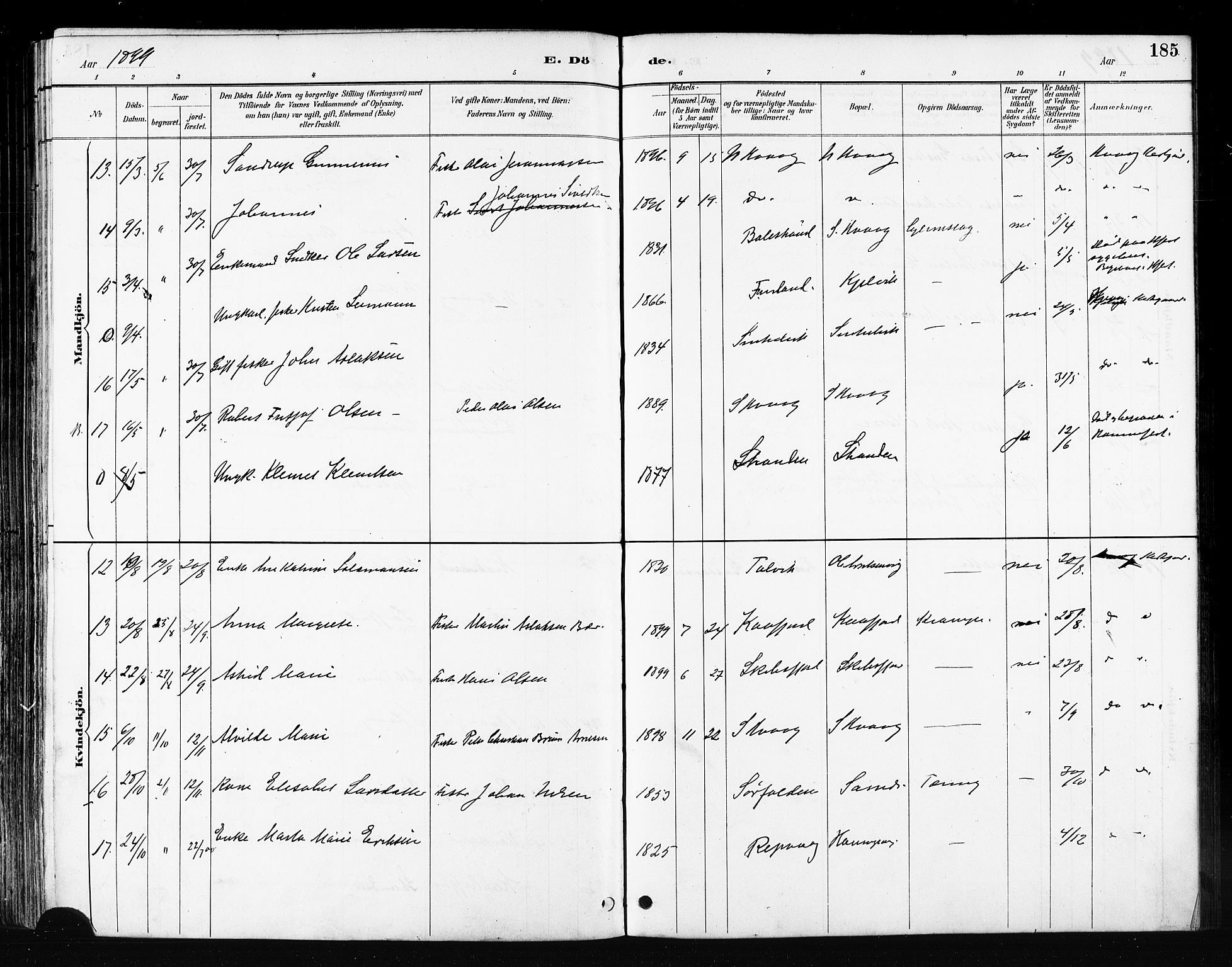 Måsøy sokneprestkontor, SATØ/S-1348/H/Ha/L0007kirke: Parish register (official) no. 7, 1887-1899, p. 185