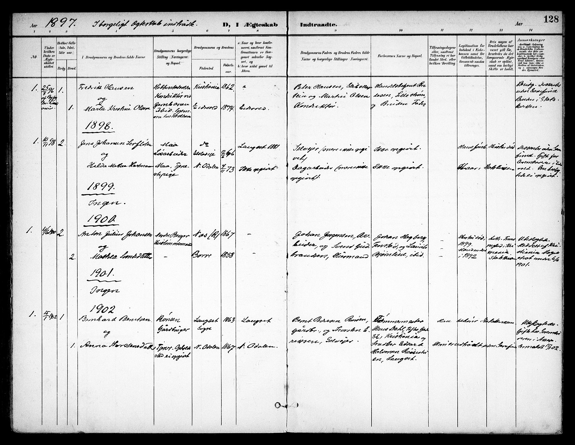 Eidsvoll prestekontor Kirkebøker, SAO/A-10888/F/Fb/L0003: Parish register (official) no. II 3, 1898-1909, p. 128