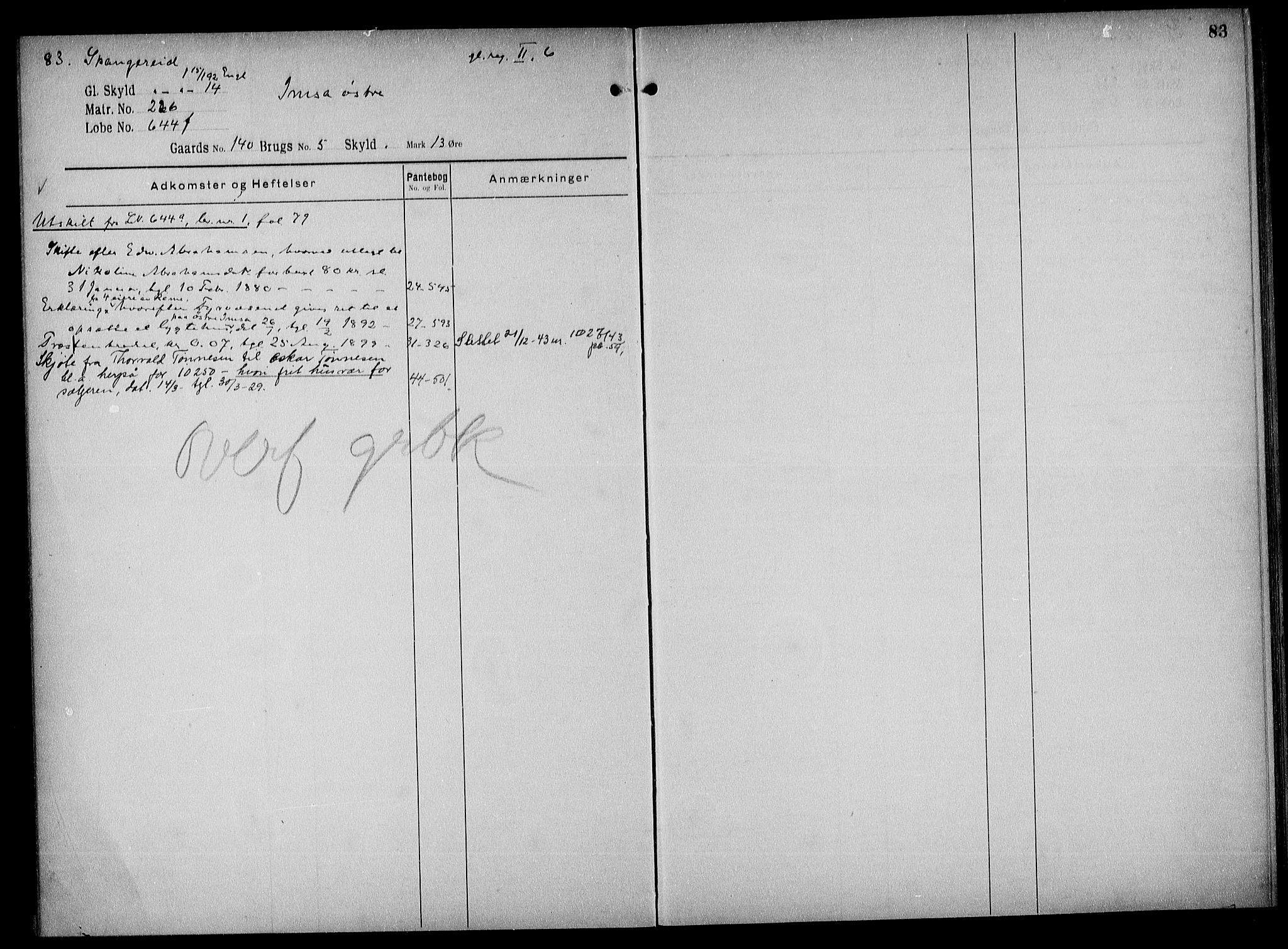 Mandal sorenskriveri, SAK/1221-0005/001/G/Ga/L0044: Mortgage register no. 40a, 1810-1952, p. 83