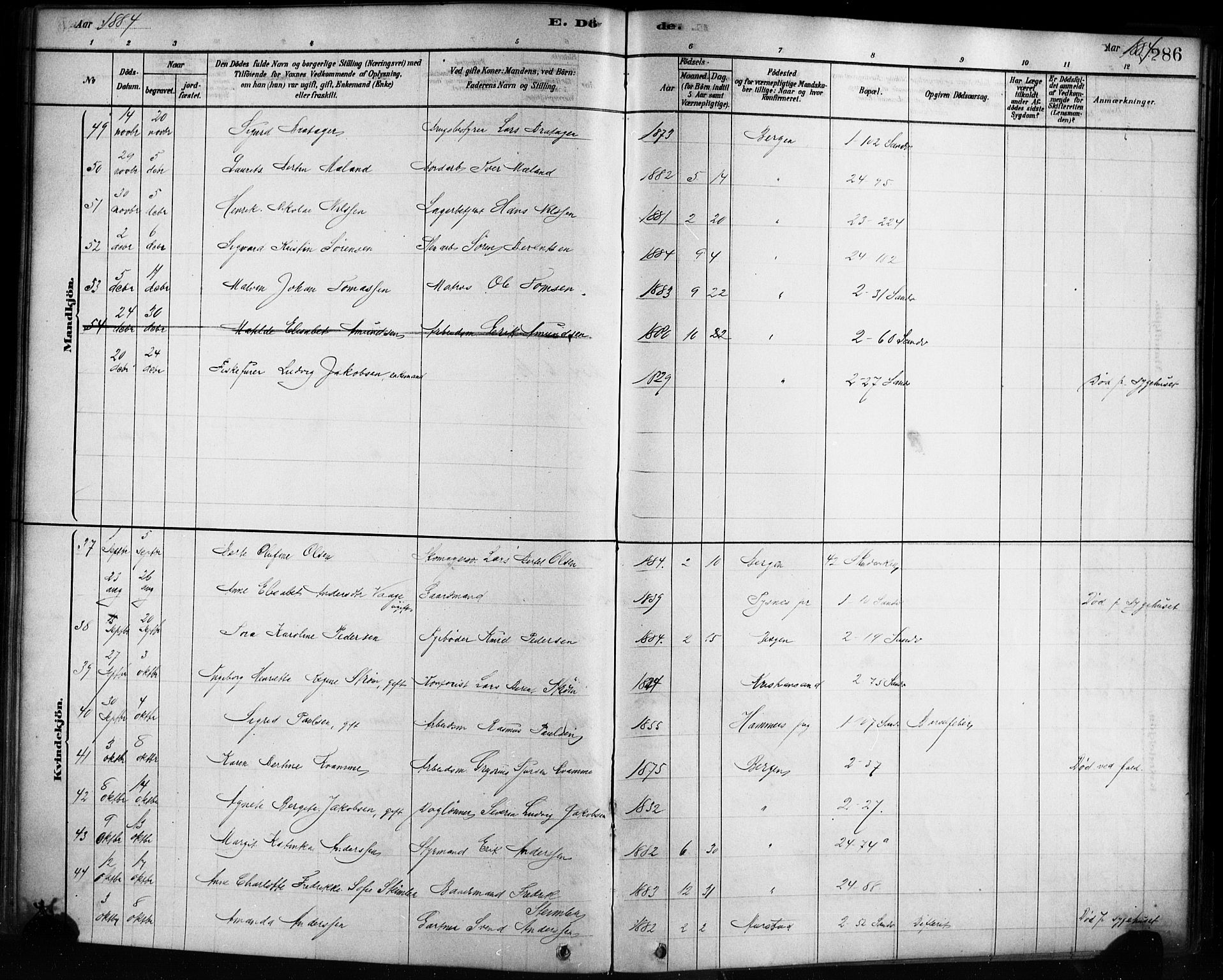 Sandviken Sokneprestembete, AV/SAB-A-77601/H/Ha/L0002: Parish register (official) no. A 2, 1878-1896, p. 286