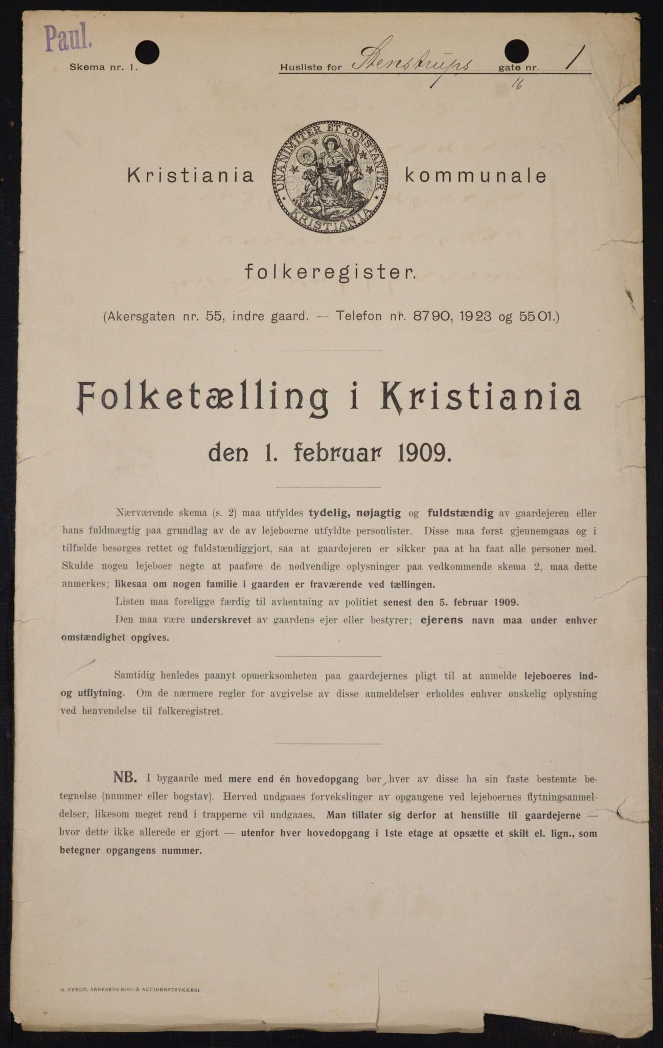 OBA, Municipal Census 1909 for Kristiania, 1909, p. 91198