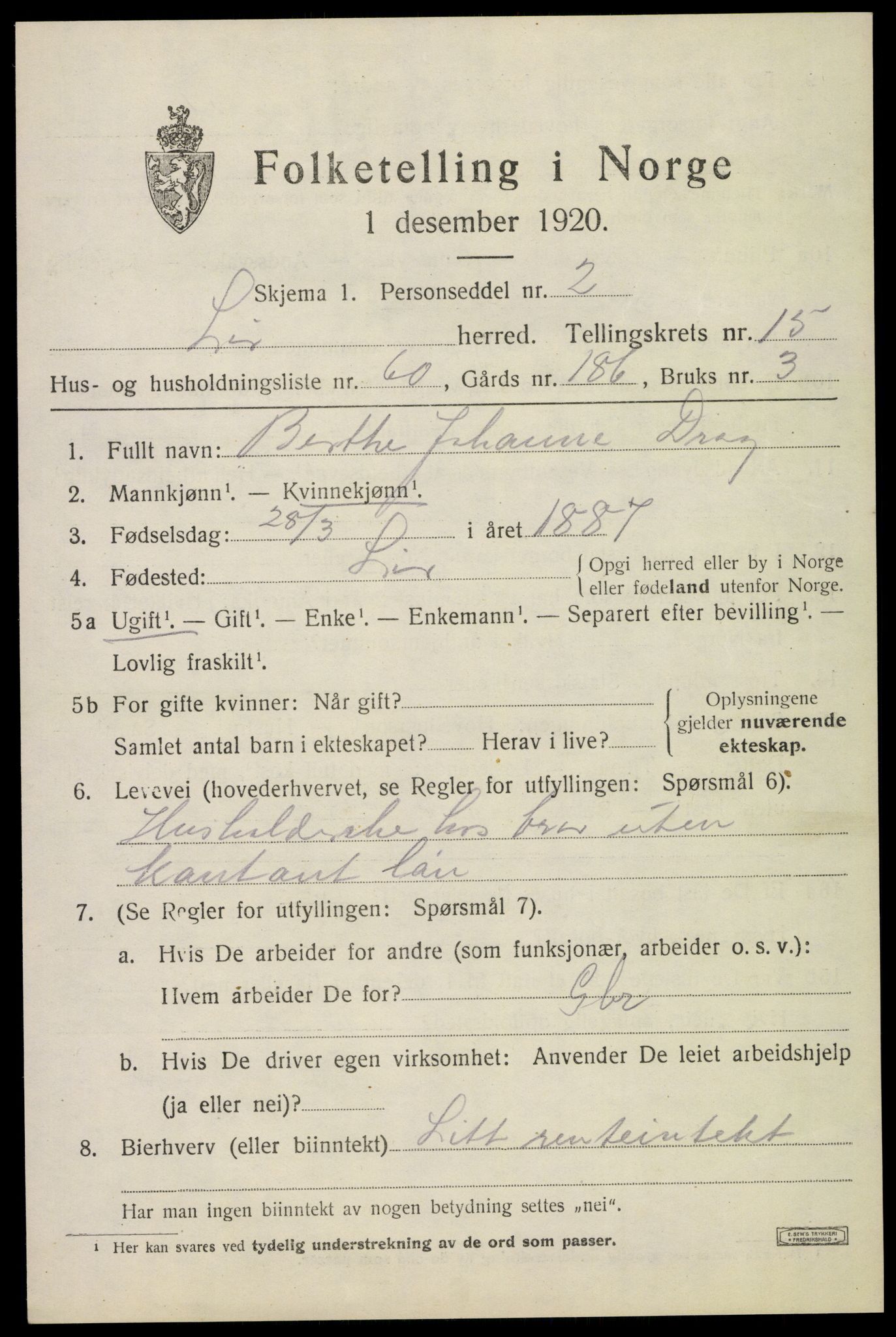 SAKO, 1920 census for Lier, 1920, p. 23274