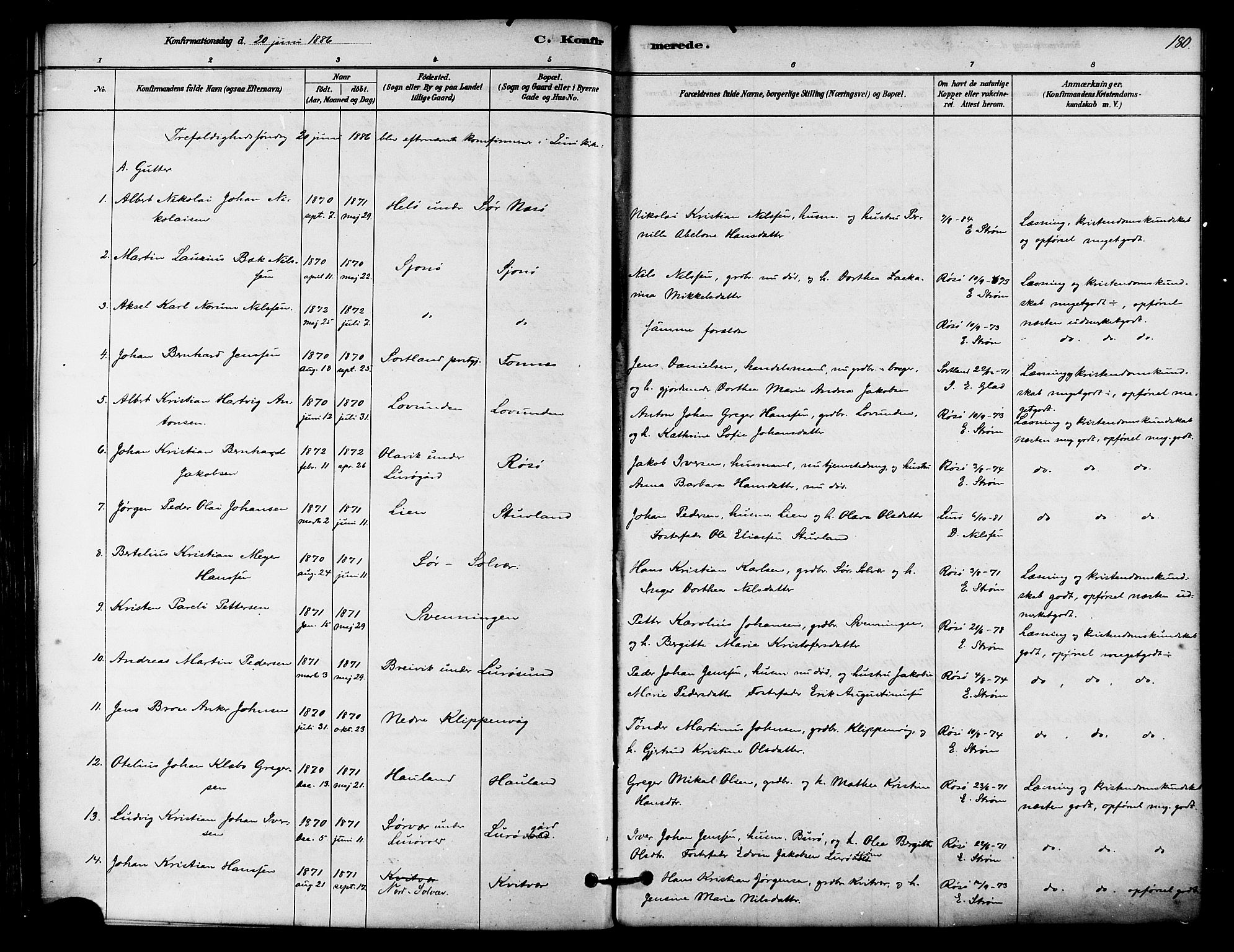 Ministerialprotokoller, klokkerbøker og fødselsregistre - Nordland, SAT/A-1459/839/L0568: Parish register (official) no. 839A05, 1880-1902, p. 180