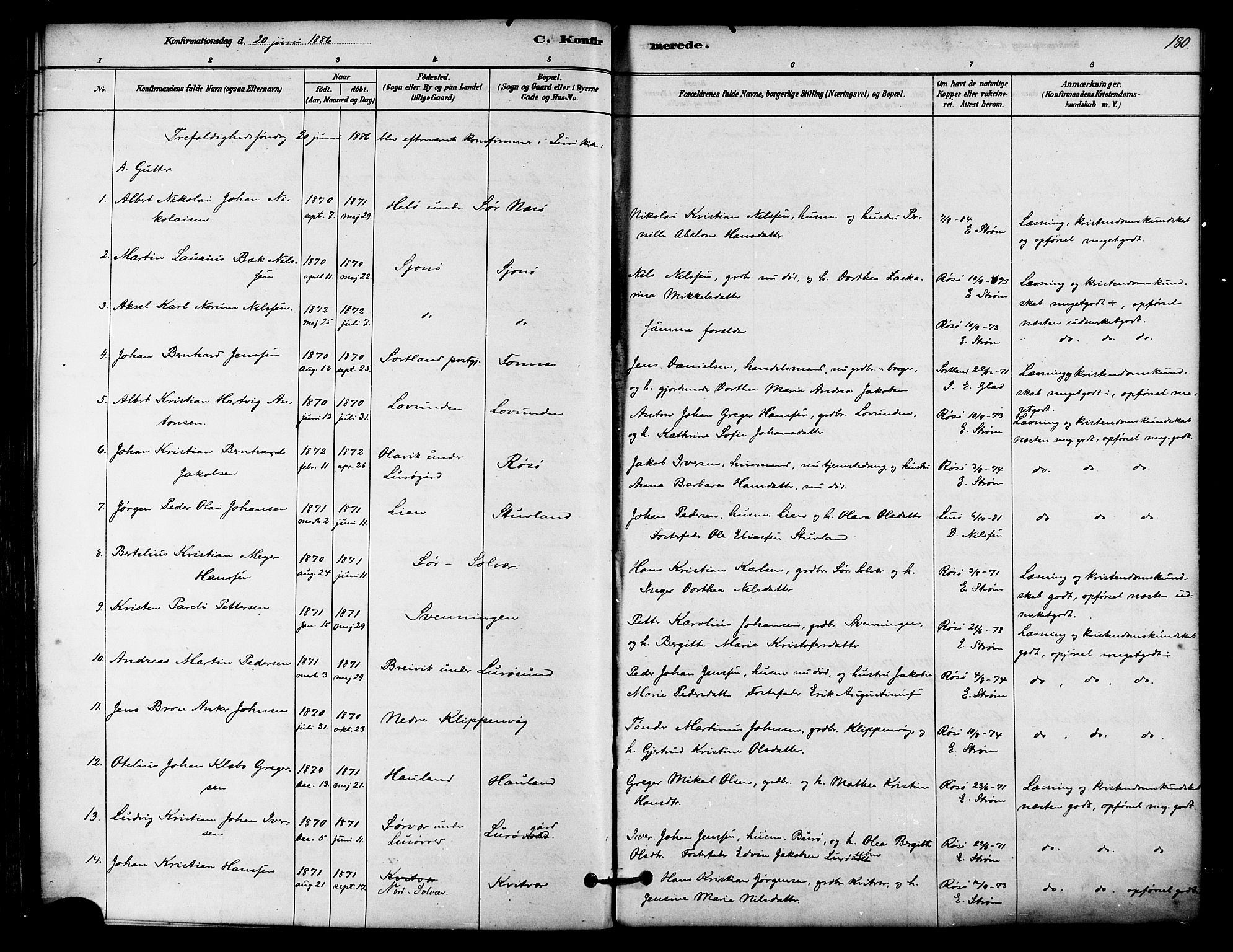 Ministerialprotokoller, klokkerbøker og fødselsregistre - Nordland, AV/SAT-A-1459/839/L0568: Parish register (official) no. 839A05, 1880-1902, p. 180