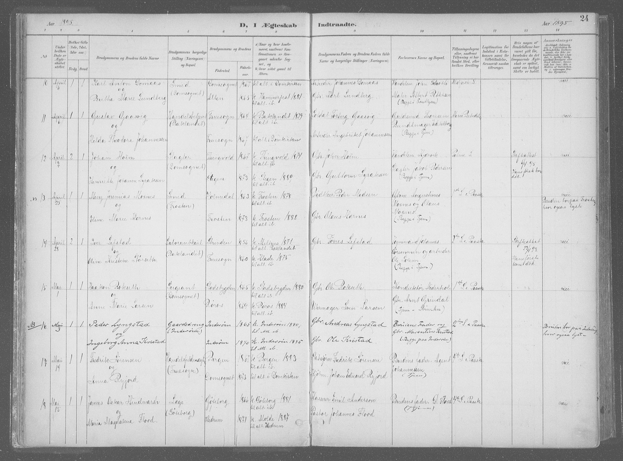 Ministerialprotokoller, klokkerbøker og fødselsregistre - Sør-Trøndelag, SAT/A-1456/601/L0064: Parish register (official) no. 601A31, 1891-1911, p. 24