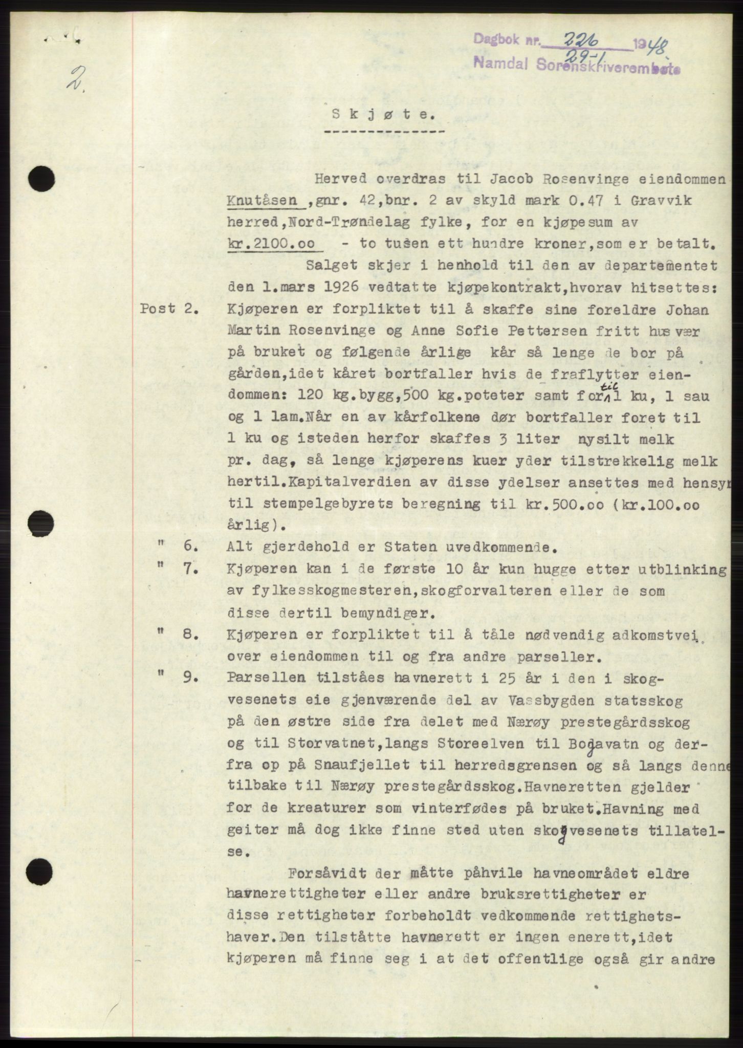 Namdal sorenskriveri, SAT/A-4133/1/2/2C: Mortgage book no. -, 1947-1948, Diary no: : 226/1948
