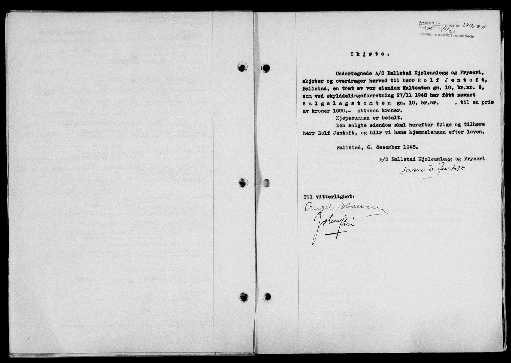 Lofoten sorenskriveri, SAT/A-0017/1/2/2C/L0020a: Mortgage book no. 20a, 1948-1949, Diary no: : 2790/1948
