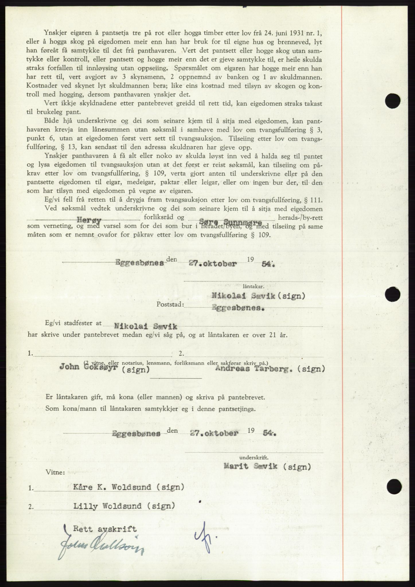 Søre Sunnmøre sorenskriveri, AV/SAT-A-4122/1/2/2C/L0126: Mortgage book no. 14B, 1954-1955, Diary no: : 51/1955