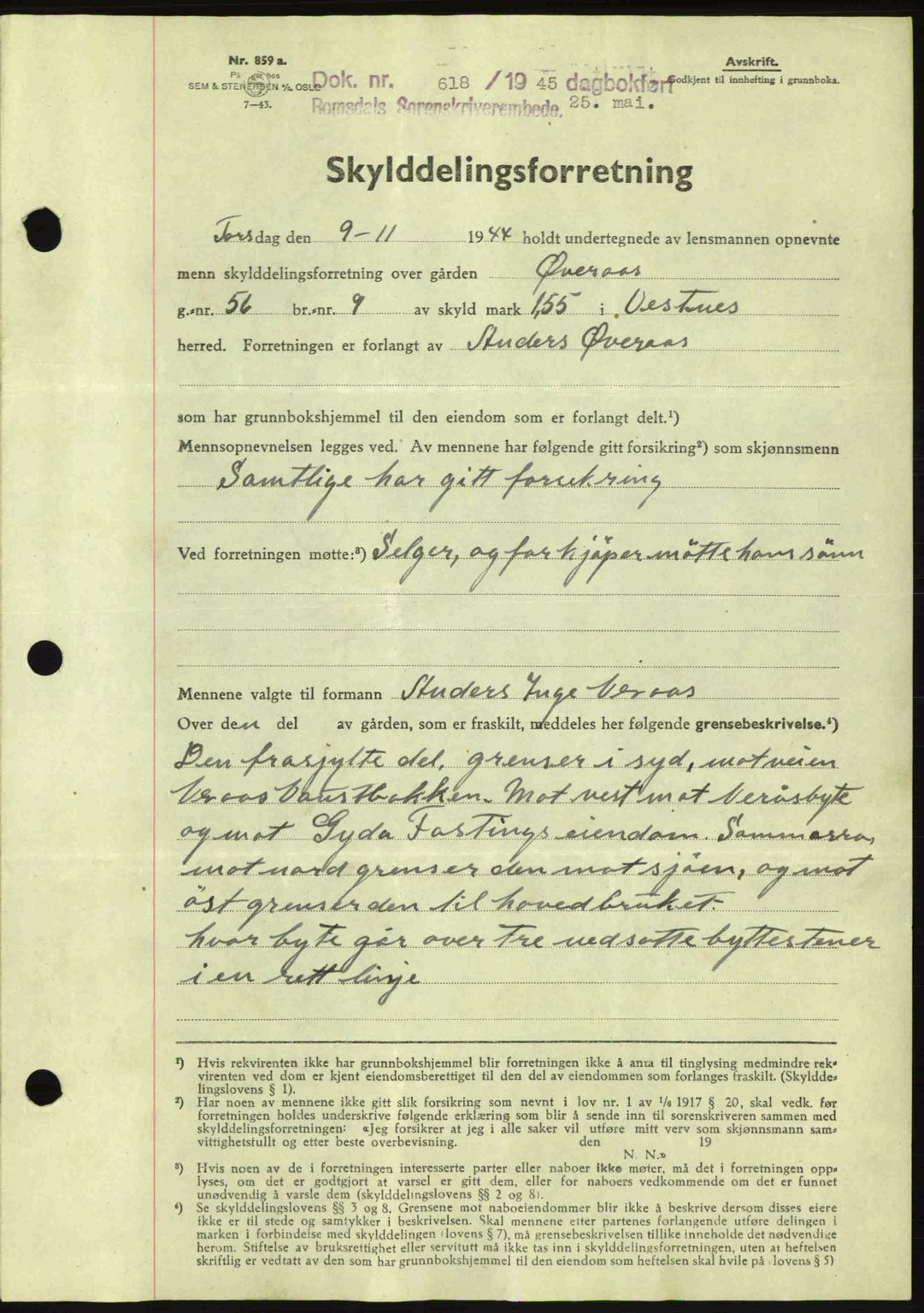 Romsdal sorenskriveri, AV/SAT-A-4149/1/2/2C: Mortgage book no. A17, 1944-1945, Diary no: : 618/1945