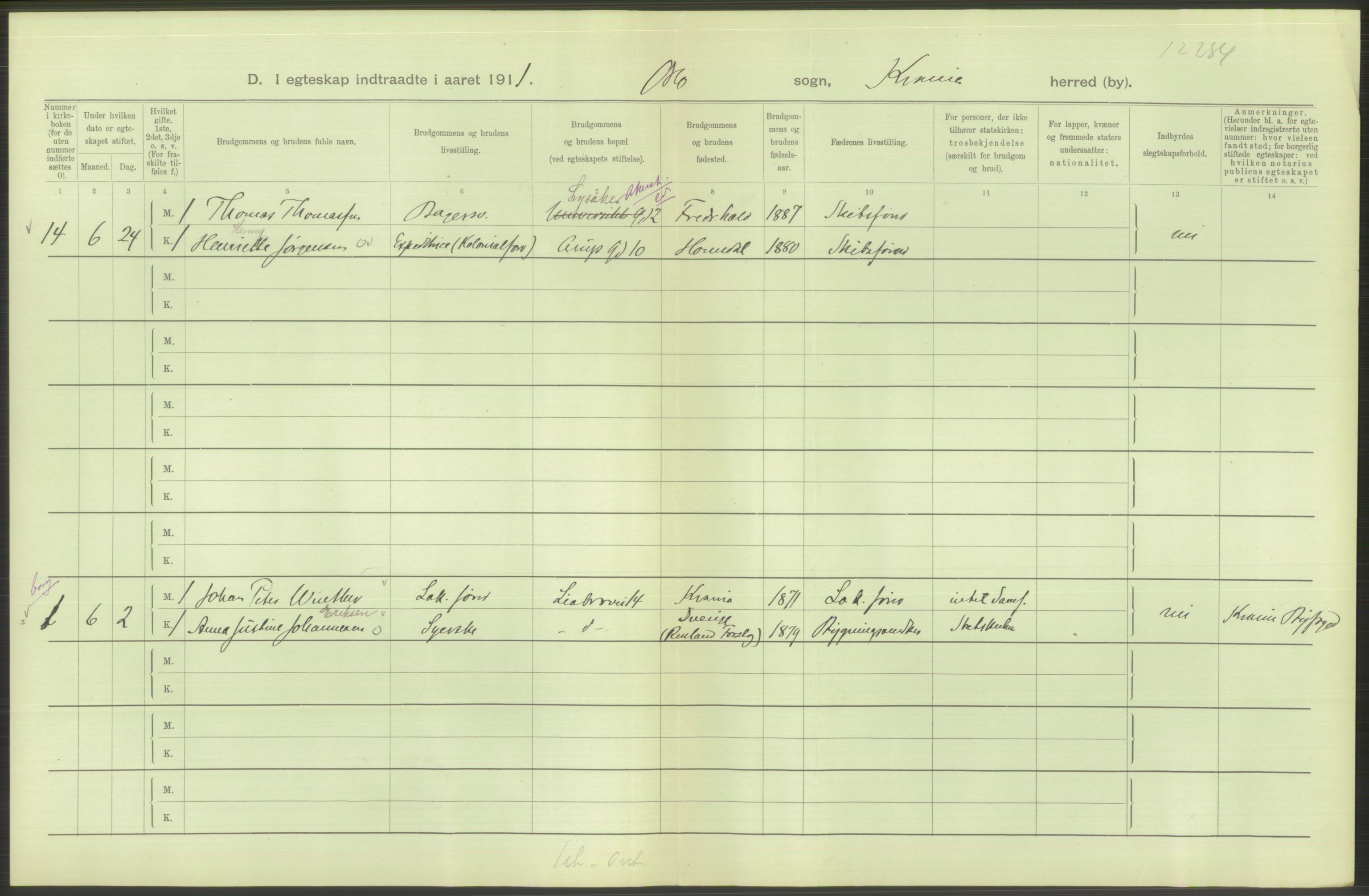 Statistisk sentralbyrå, Sosiodemografiske emner, Befolkning, AV/RA-S-2228/D/Df/Dfb/Dfba/L0008: Kristiania: Gifte, 1911, p. 198