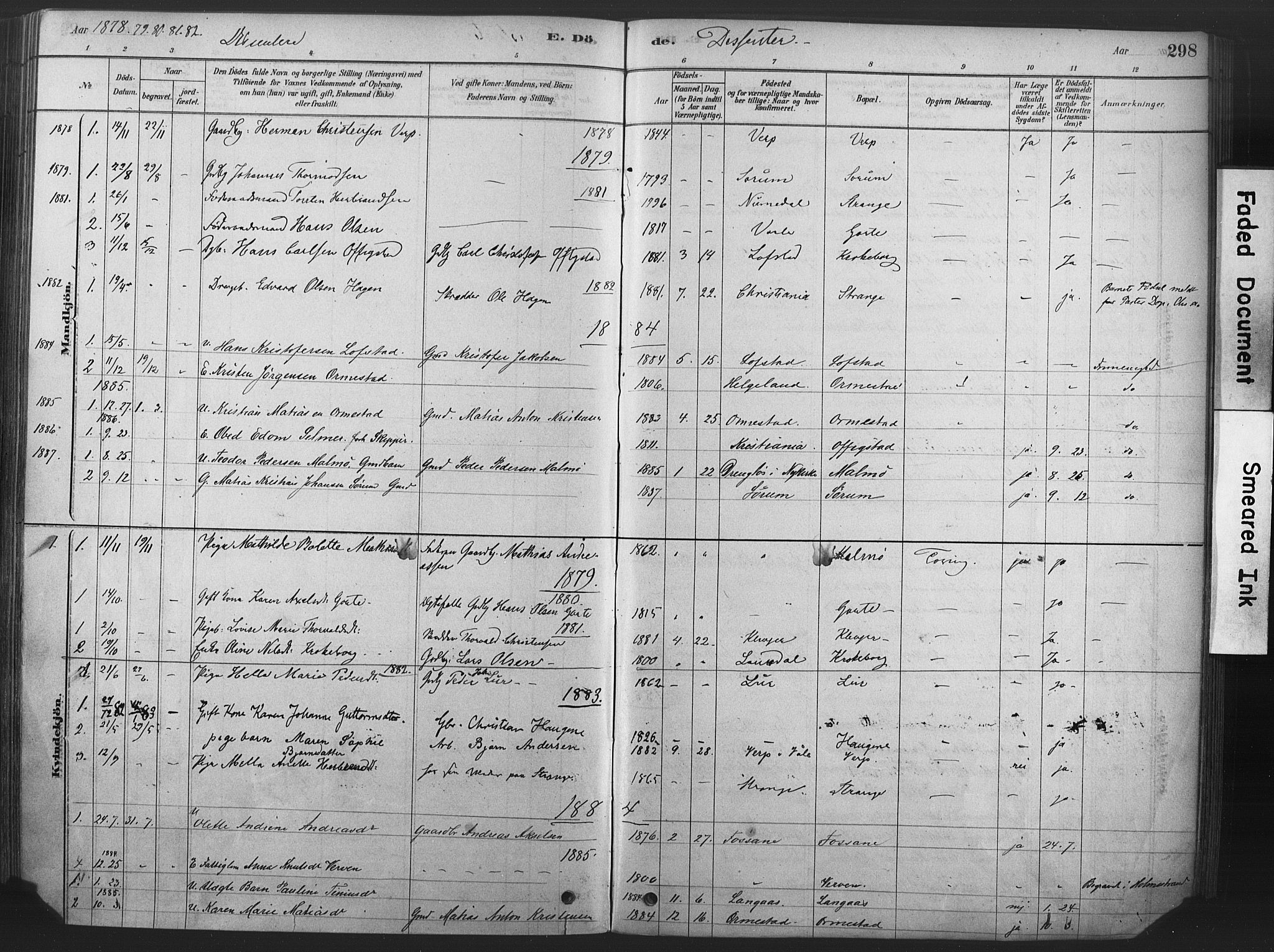Våle kirkebøker, SAKO/A-334/F/Fa/L0011: Parish register (official) no. I 11, 1878-1906, p. 298