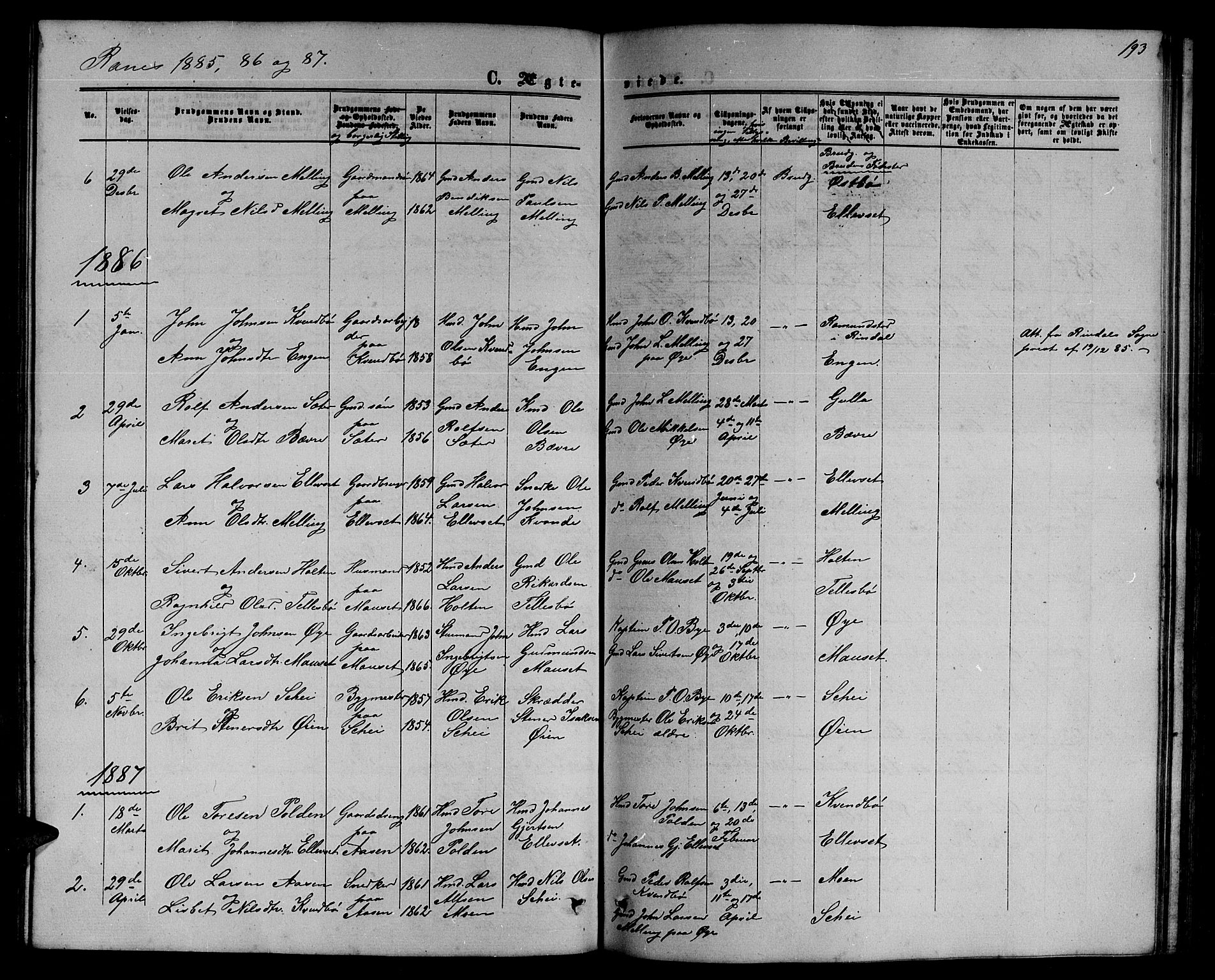 Ministerialprotokoller, klokkerbøker og fødselsregistre - Møre og Romsdal, SAT/A-1454/595/L1051: Parish register (copy) no. 595C03, 1866-1891, p. 193