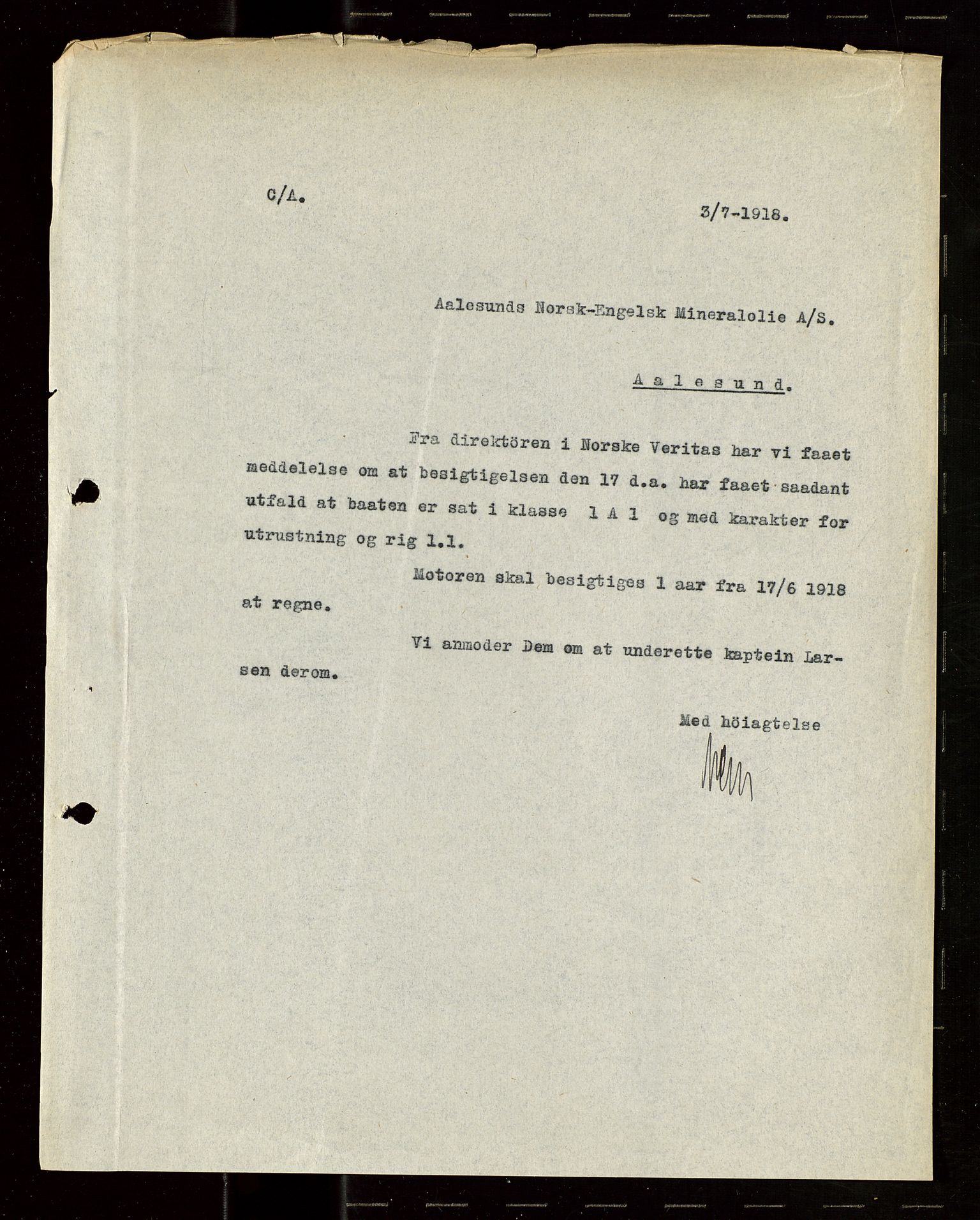 Pa 1521 - A/S Norske Shell, AV/SAST-A-101915/E/Ea/Eaa/L0021: Sjefskorrespondanse, 1918, p. 357