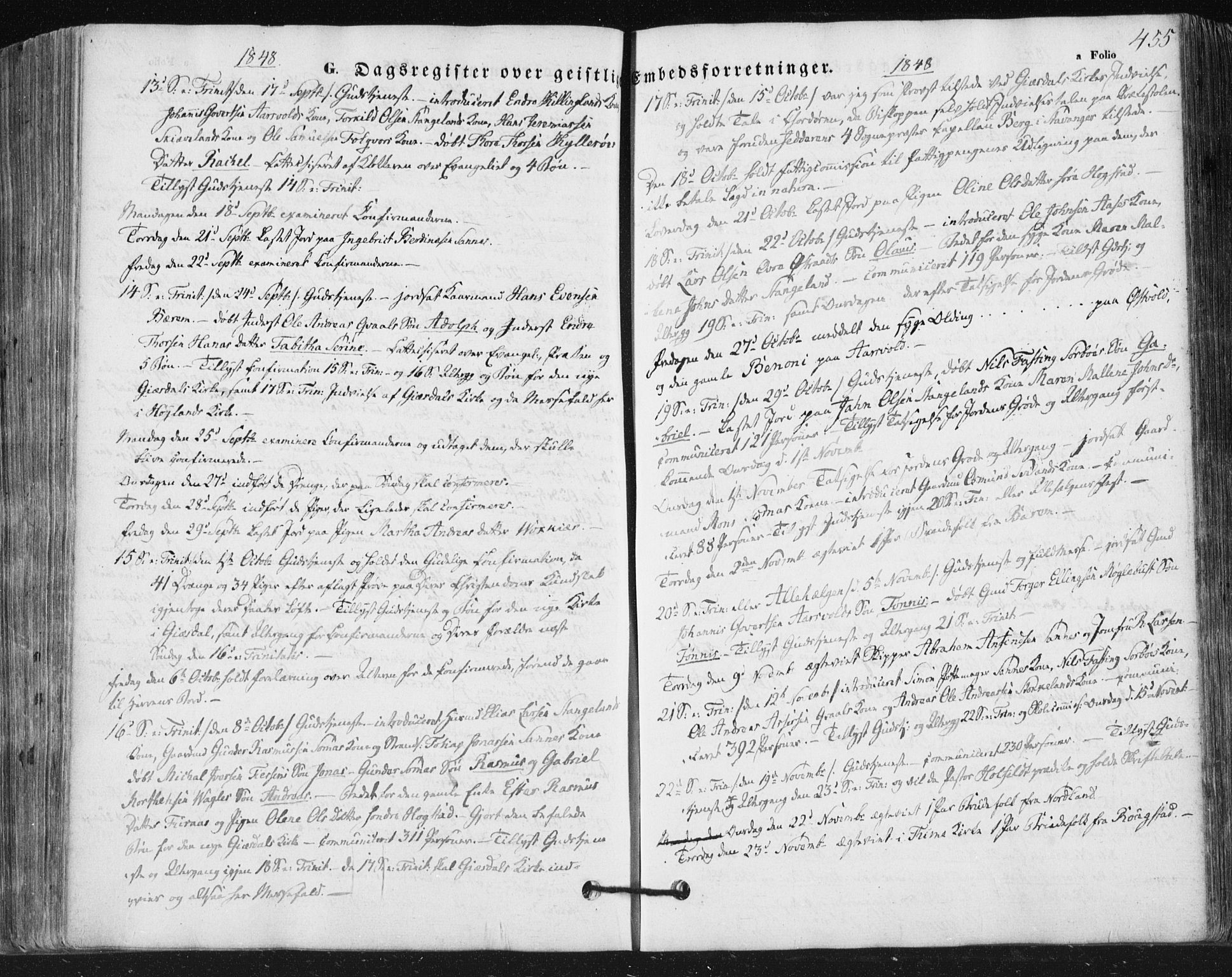 Høyland sokneprestkontor, SAST/A-101799/001/30BA/L0008: Parish register (official) no. A 8, 1841-1856, p. 455