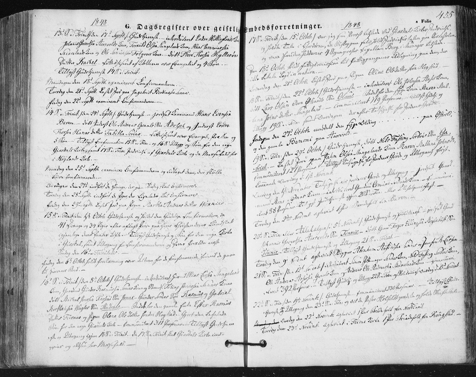 Høyland sokneprestkontor, AV/SAST-A-101799/001/30BA/L0008: Parish register (official) no. A 8, 1841-1856, p. 455