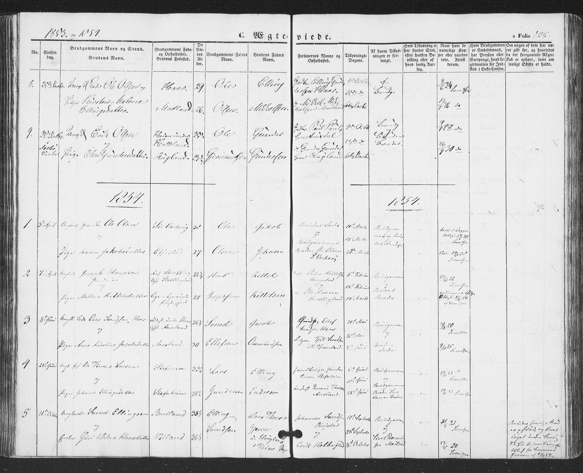 Hå sokneprestkontor, AV/SAST-A-101801/001/30BA/L0007: Parish register (official) no. A 6, 1842-1855, p. 125